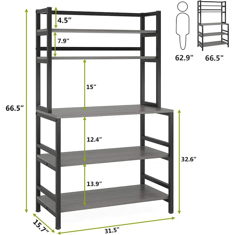 5-Tier Kitchen Baker's Rack with Storage - Microwave Oven Cart