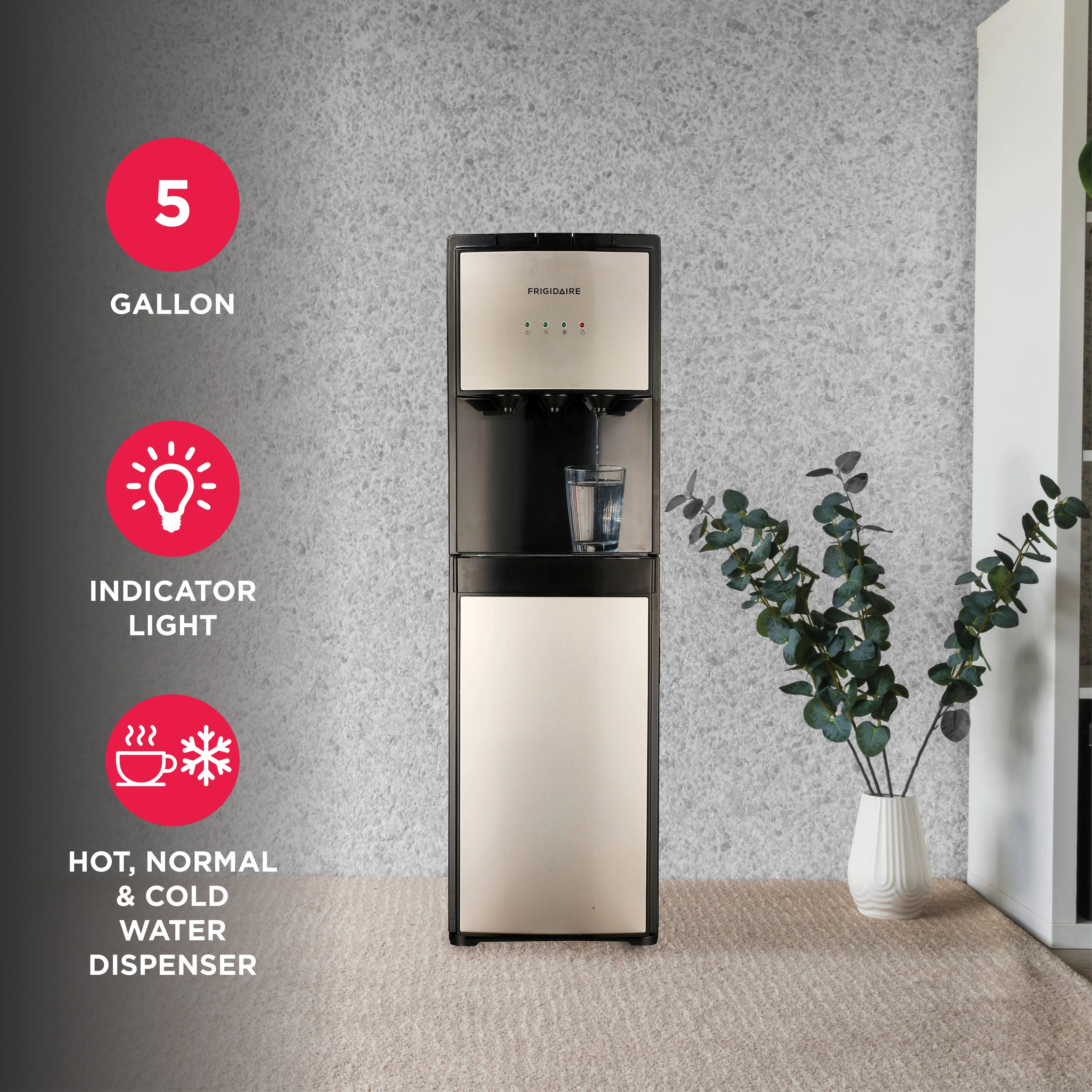 Frigidaire, 5 Gallon Bottom Loading Hot and Cold Water Dispenser EFWC505, Stainless Steel