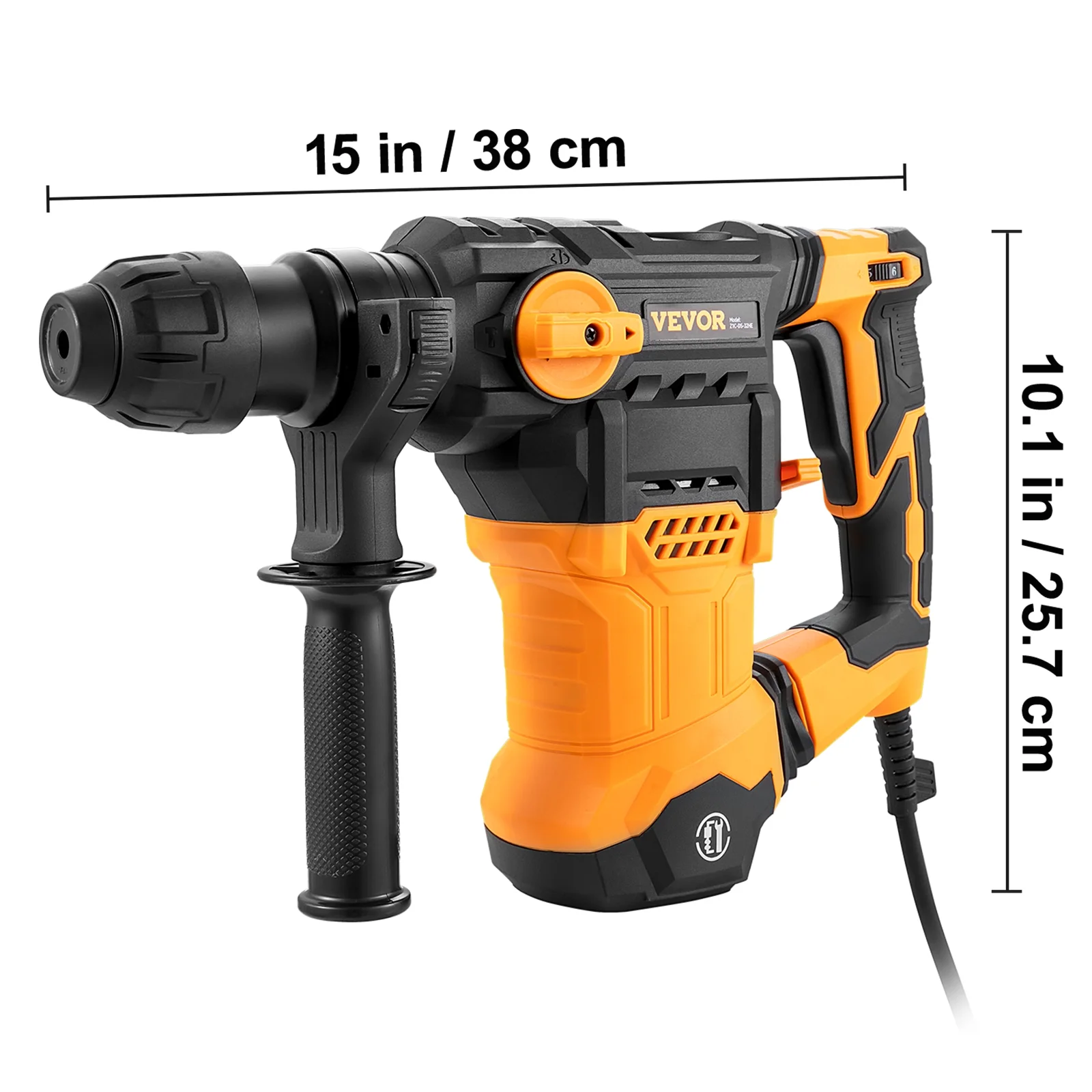 VEVOR 1-1/4inch SDS-Plus Rotary Hammer Drill, 13 Amp Corded Drills, Heavy Duty Chipping Hammers w/Vibration Control & Safety Clutch, Electric Demolition Hammers Variable Speed, Power Tool For Concrete - Image 8