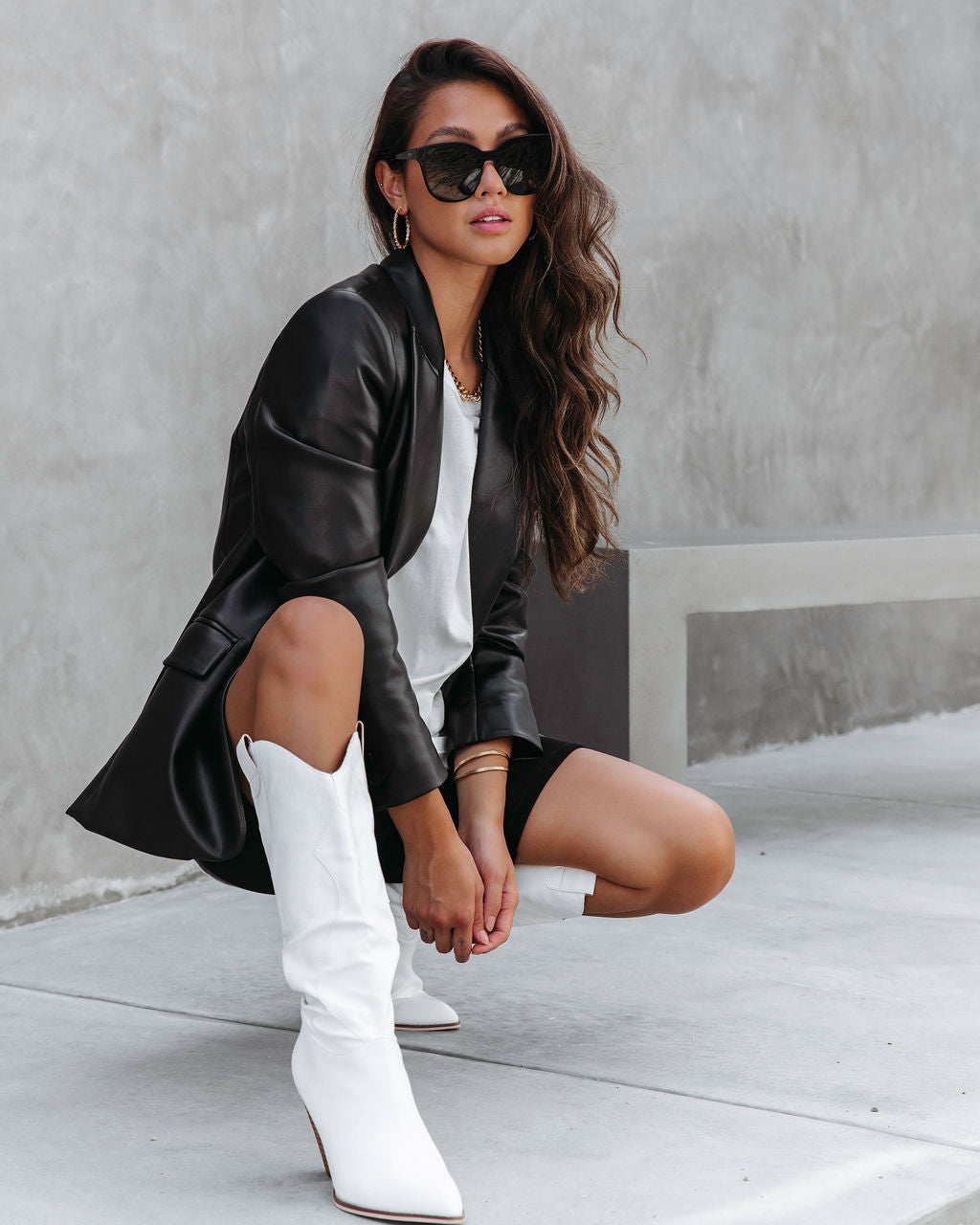 Buzz Worthy Faux Leather Blazer - Black - Se7enfashion