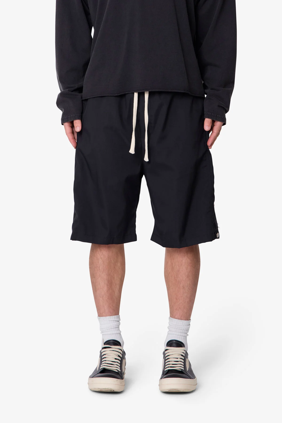 Side Snap Nylon Shorts - Black