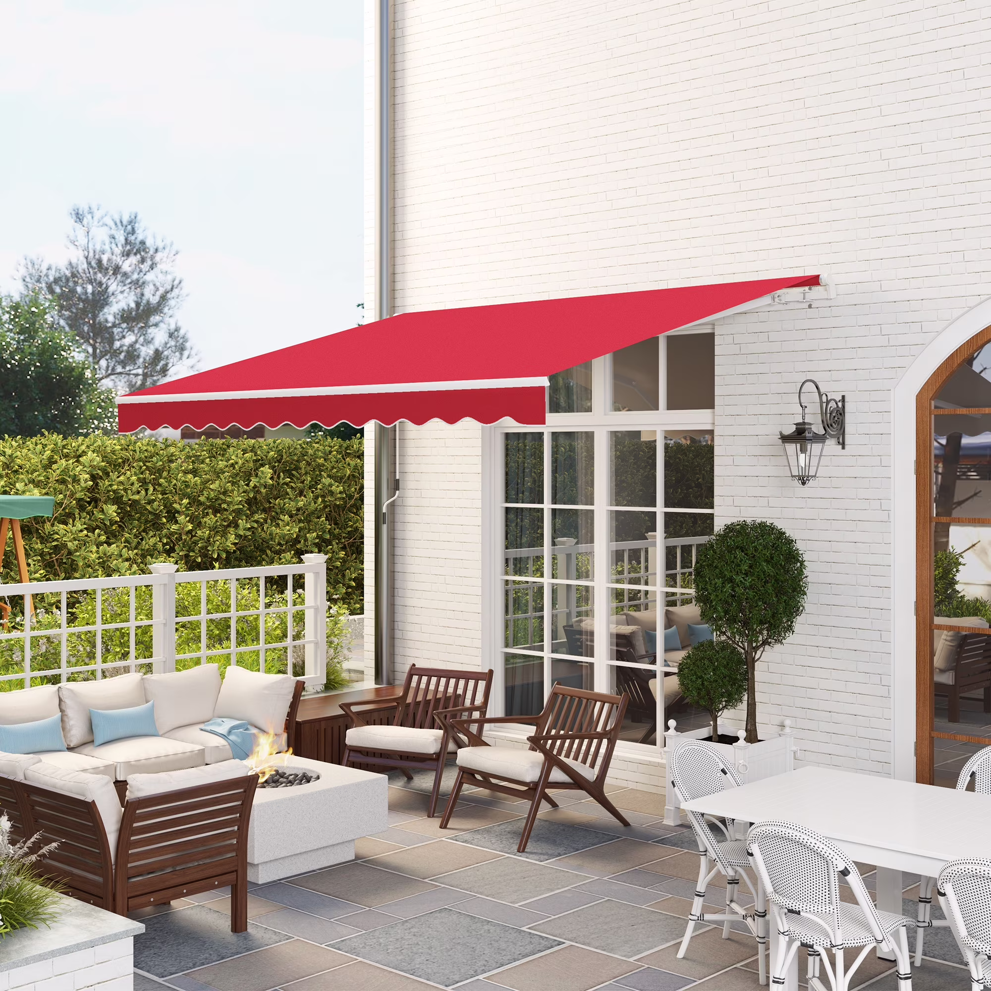 Outsunny 12' x 10' Manual Retractable Awning Outdoor Sunshade Shelter for Patio, Balcony, Yard, with Adjustable & Versatile Design, Beige and White - Image 5
