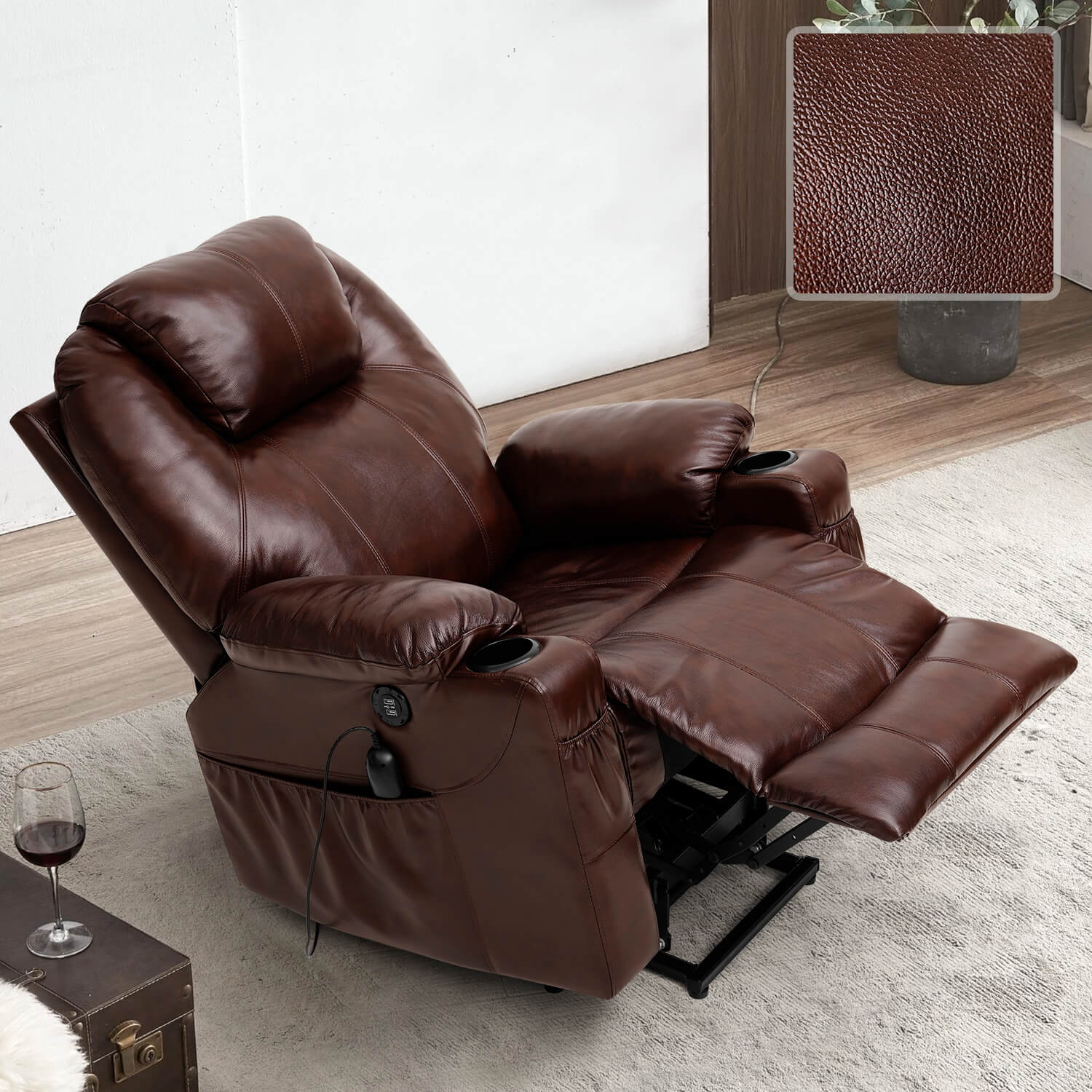 3-Position Power Lift Chair with Heal and Massage Real Leather