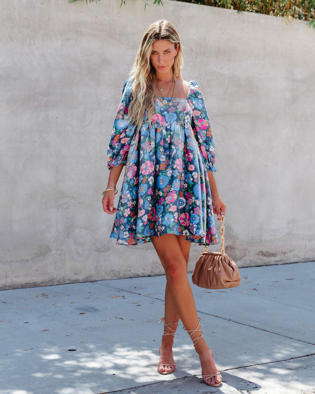 Katy Floral High Sheen Babydoll Dress - Se7enfashion