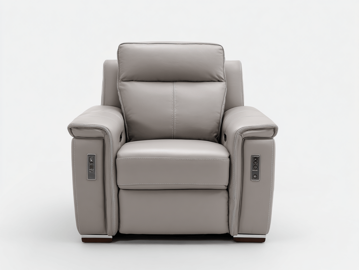 Sillón reclinable eléctrico en piel – gris claro – con puerto USB