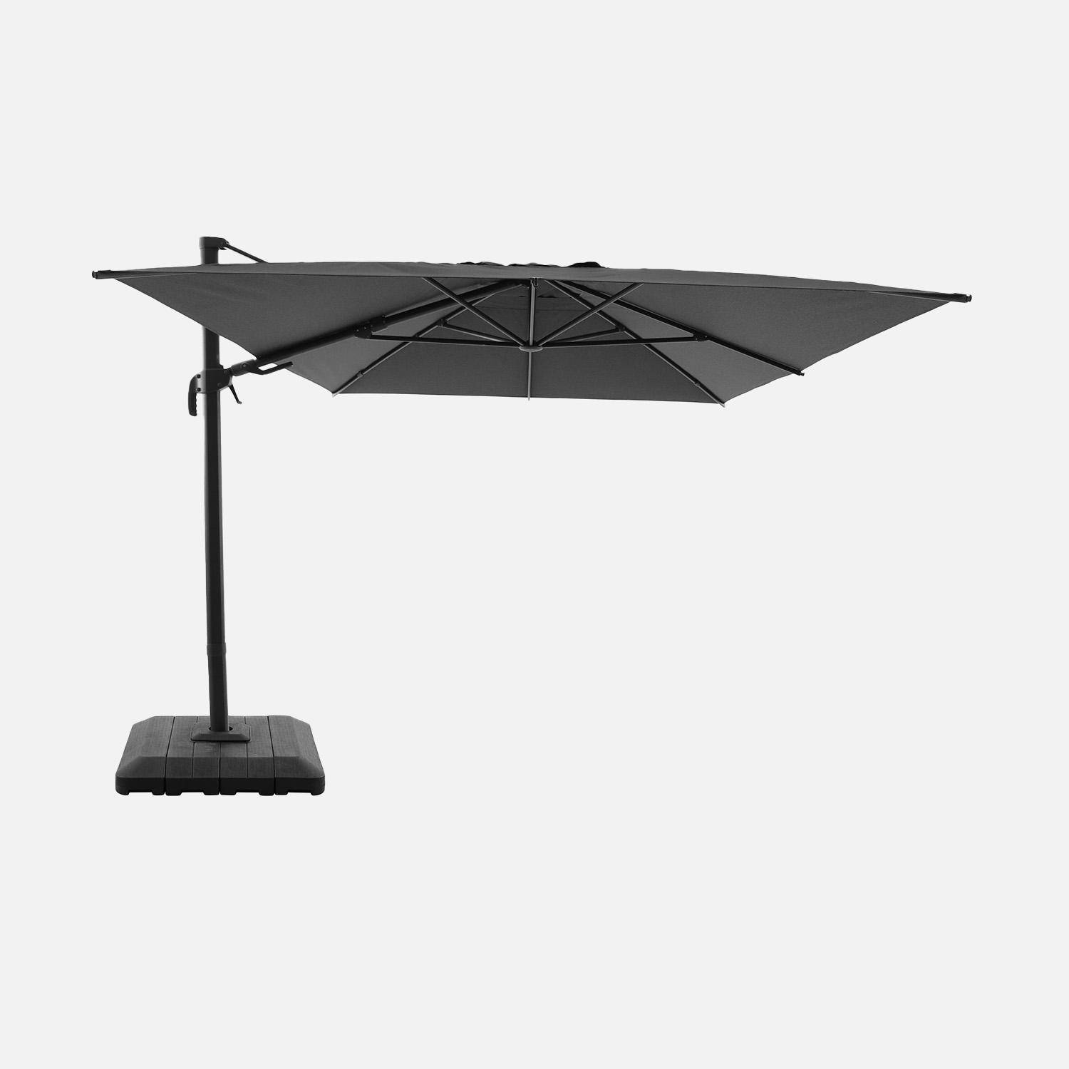 Ombrea - Parasol rectangular excéntrico, 3x4m + funda + placas de lastre 98x98cm