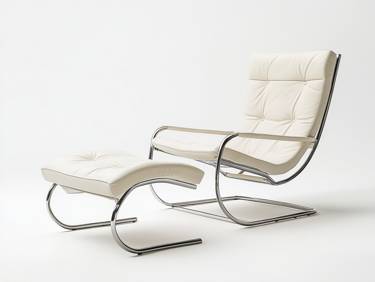 Sillón reclinable con reposapiés en cuero color marfil