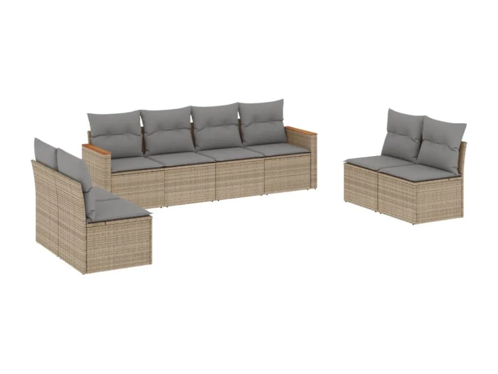 Juego de sofás jardín con cojines beige mezcla 8 pzas ratán PE sfcb88738