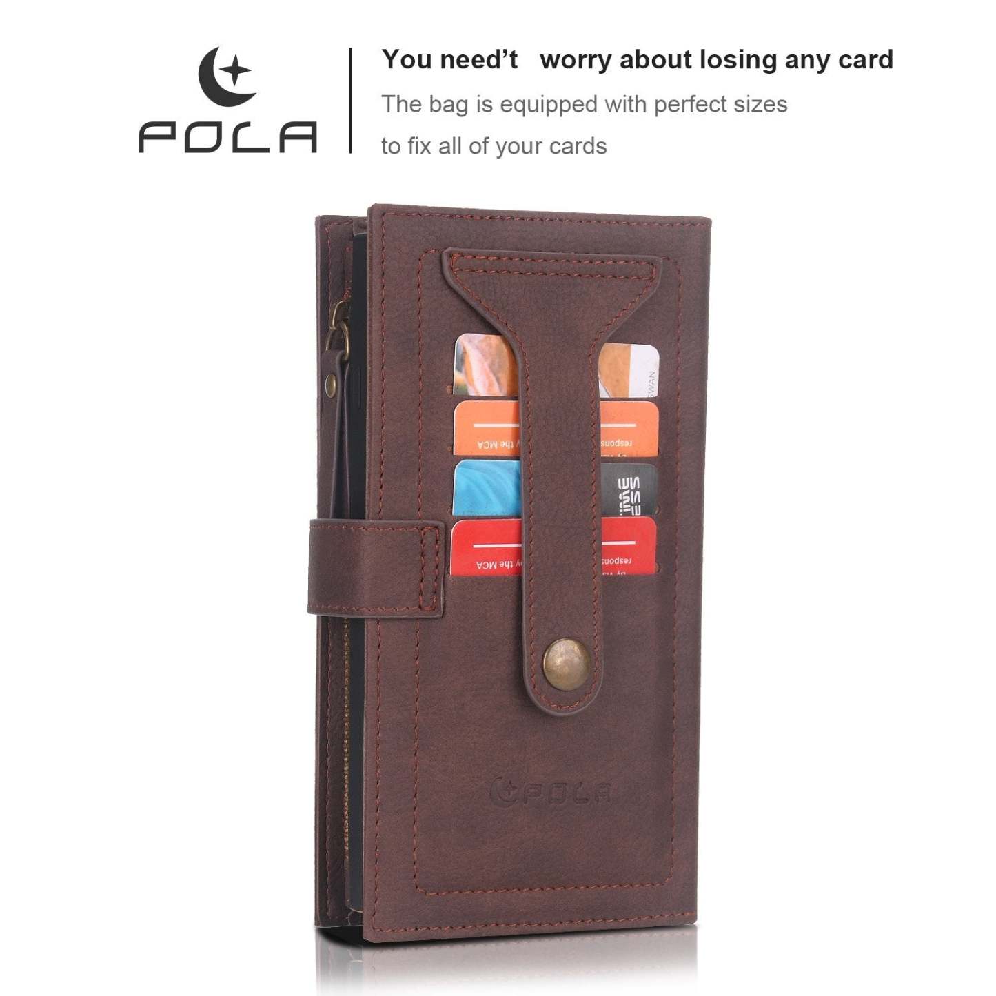 POLA Samsung Wallet Case , Leather Zipper Purse Detachable Magnetic 10 Card Slots Money Pocket Clutch Protection Back Cases Cover