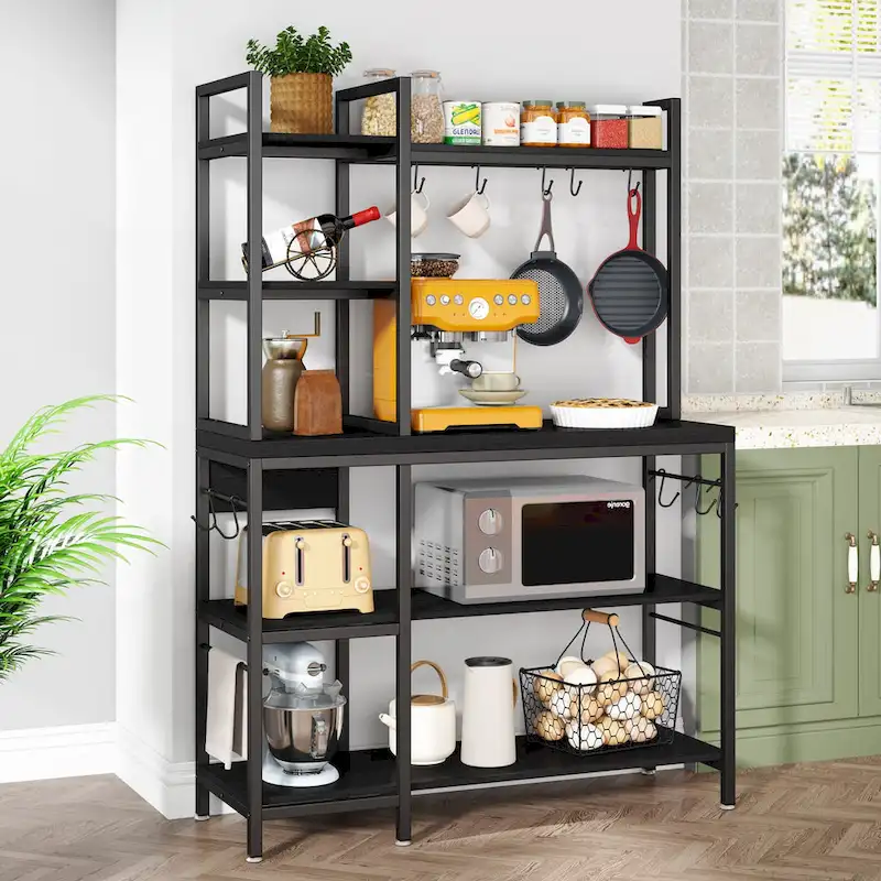 43-Inch Kitchen Bakers Rack with Microwave Stand - 5-Tier Utility Storage Shelf and 10 Hooks for Kitchen and Living Room
