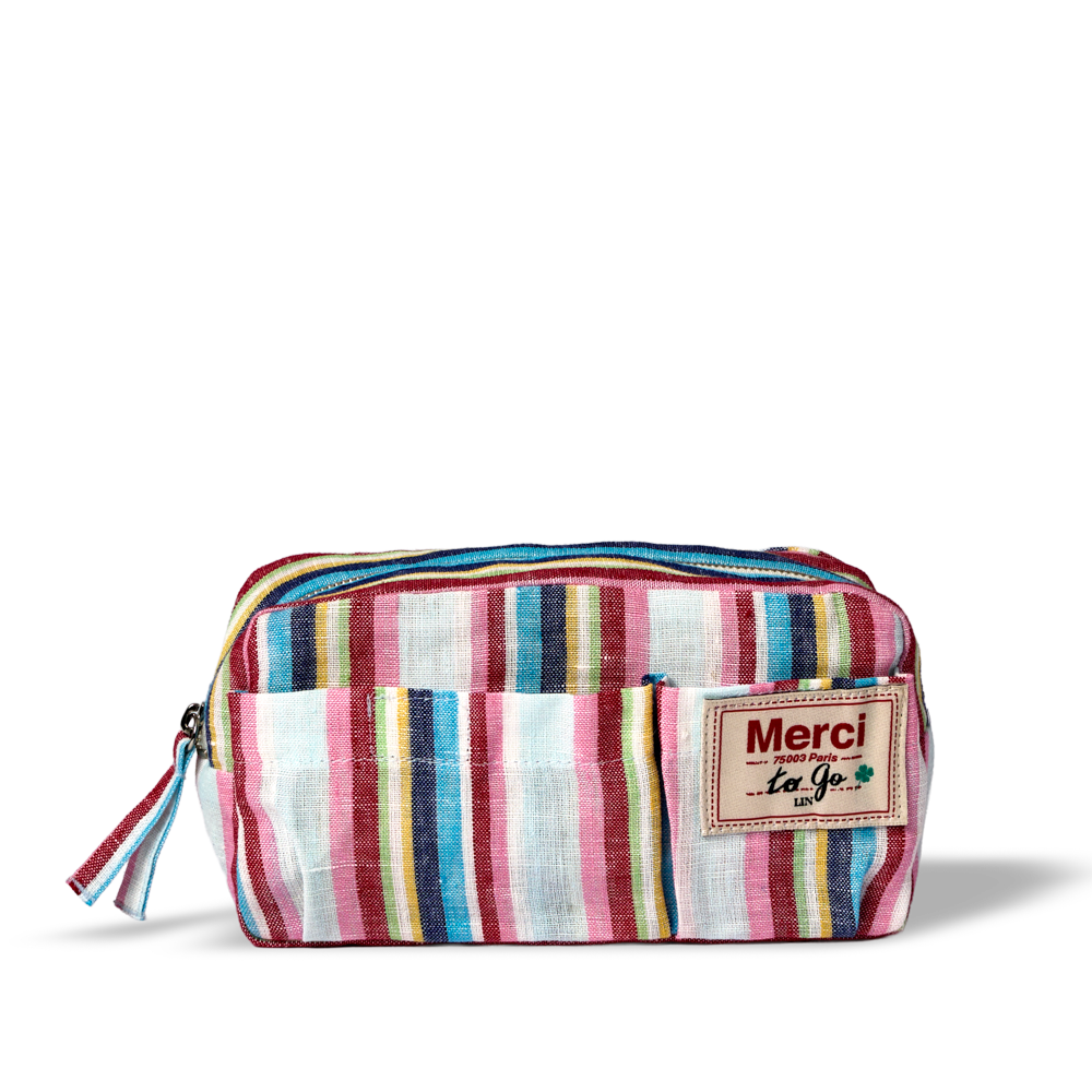 Merci - Trousse en lin lavé - Rayures Parasol