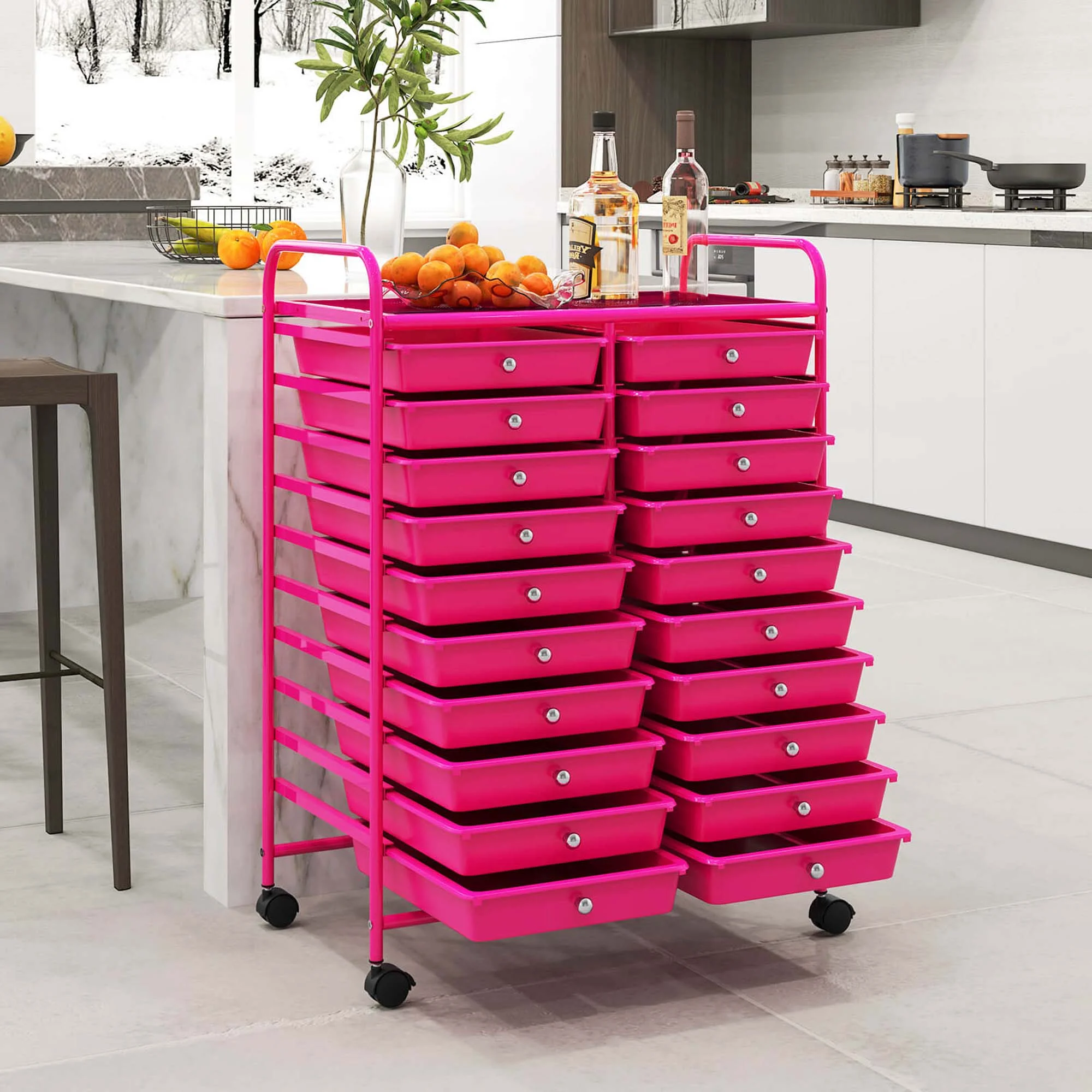 Costway 20 Drawer Rolling Storage Cart Tools Scrapbook Paper Office School Organizer Yellow - Image 50