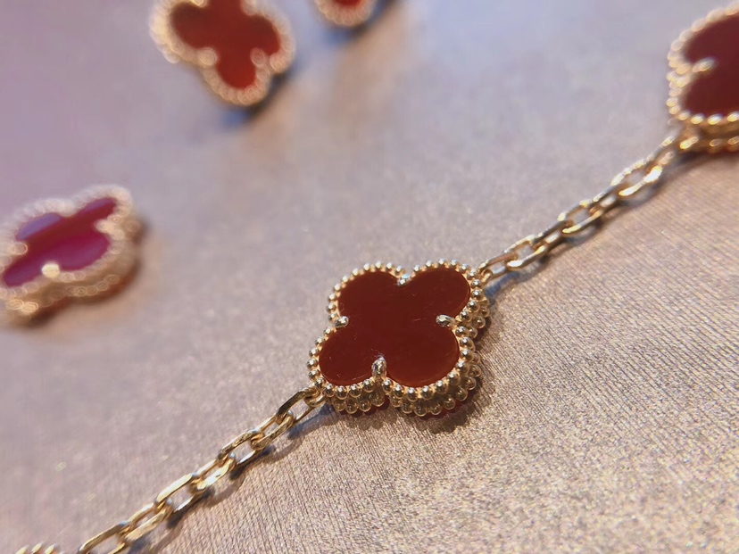 VCA Red Carnelian Vintage Alhambra Earrings Bracelet Necklace - Original Replica Club