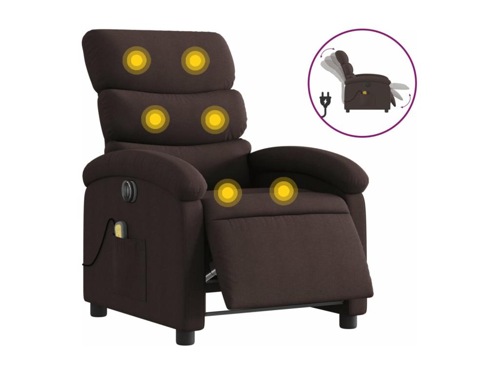 Sillón reclinable de masaje eléctrico tela marrón oscuro