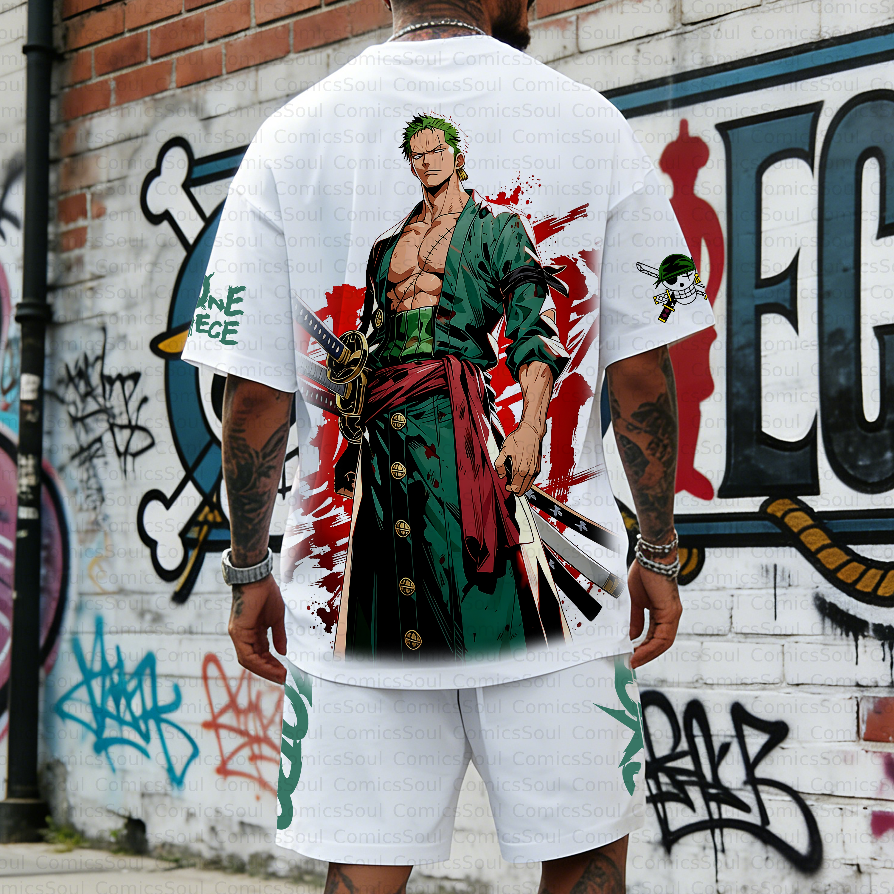 Unisex Anime Inspired Vintage T-shirt& Shorts 2 Pieces Set