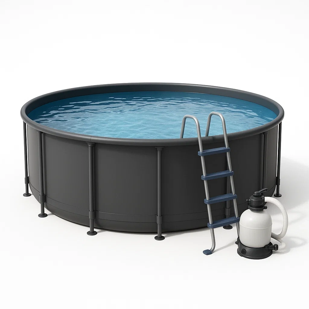 Piscina tubular redonda desmontable 358x98 cm color negro con filtro y escalera scFdGmq276Ck