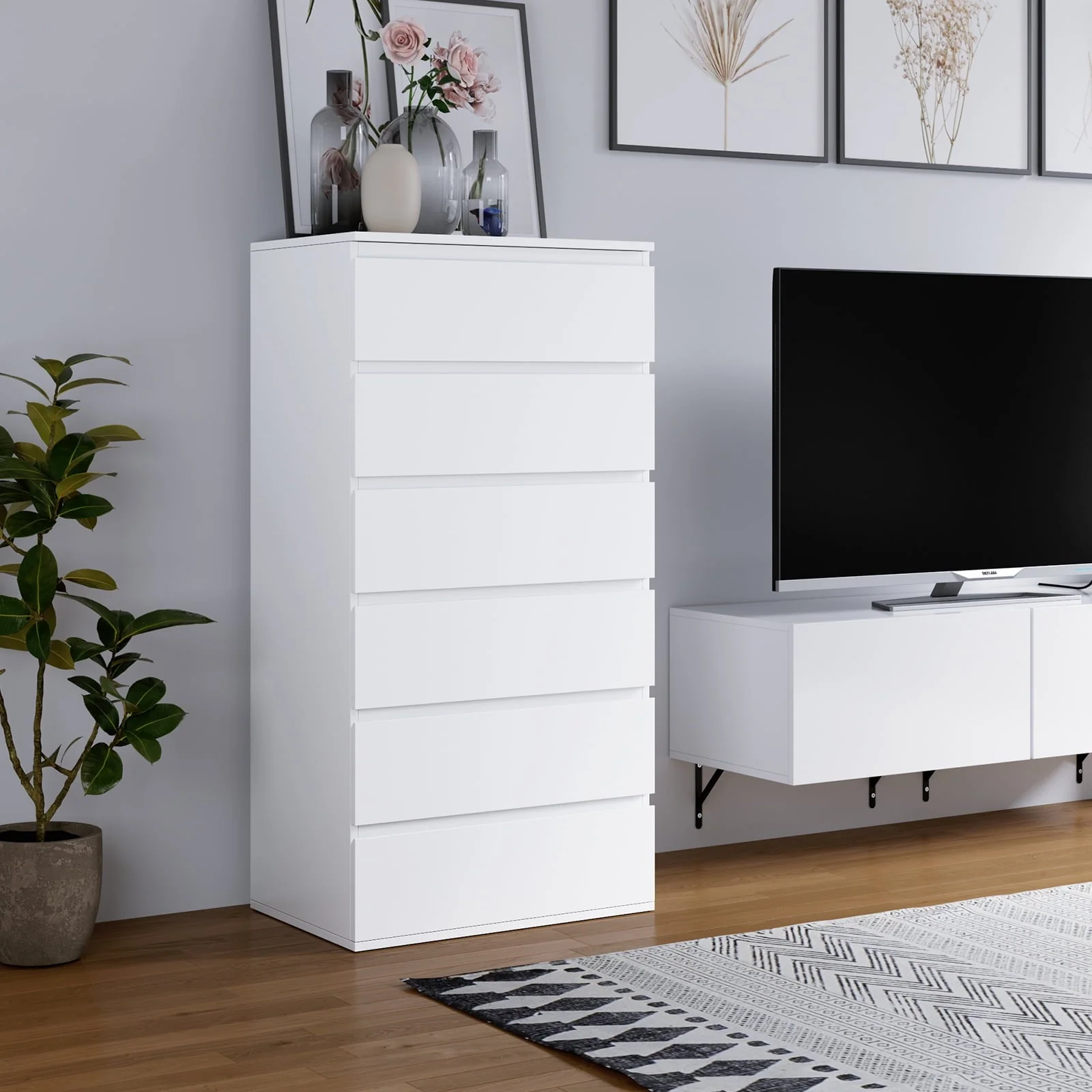 Homfa 5 Drawer White Dresser, Modern Storage Cabinet for Bedroom, White Chest of Drawers Wood Organizer for Living Room - Image 5