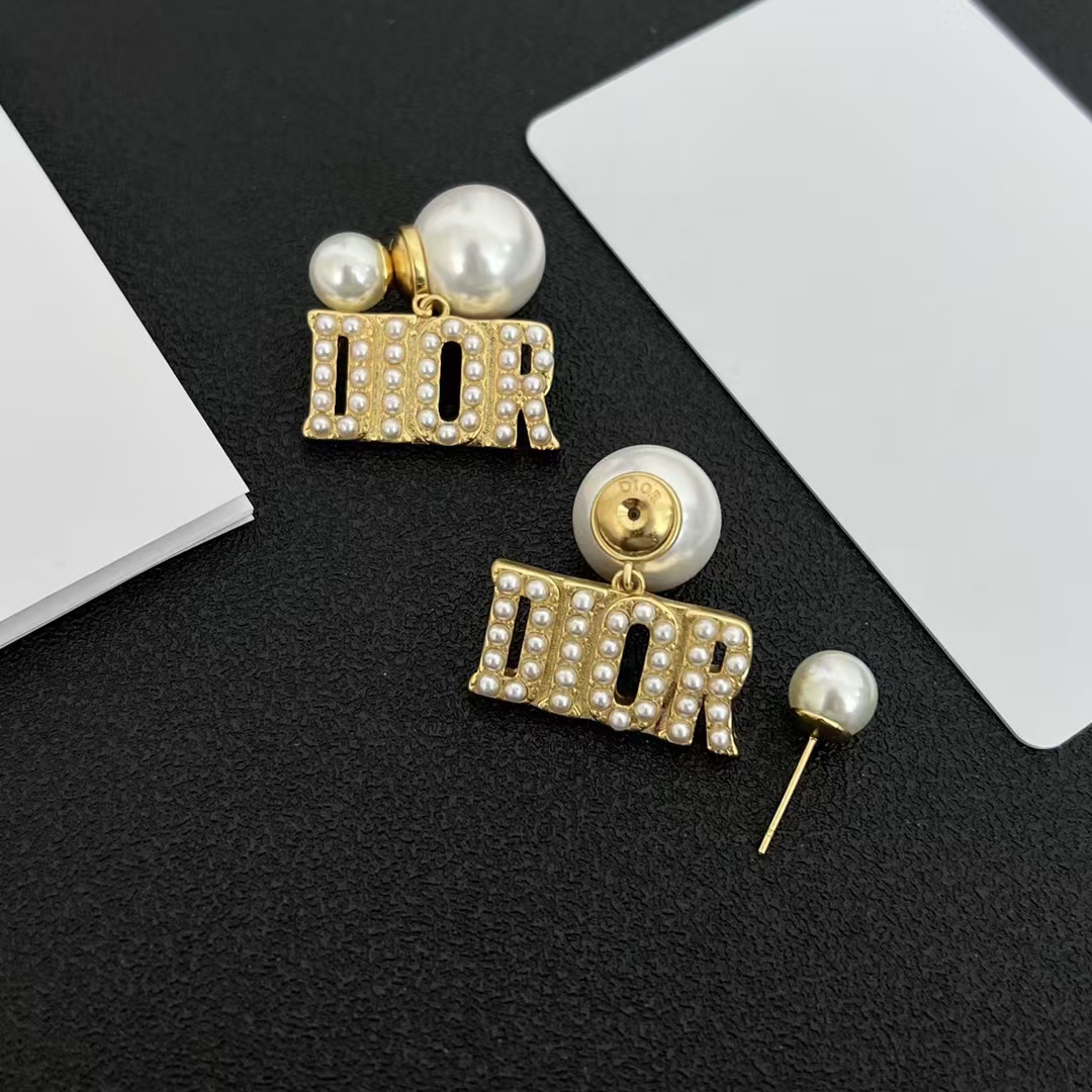 Pearl Paved Dior Letters Earrings - Original Replica Club