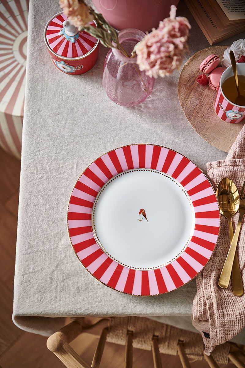 Plate Love Birds Stripes Red-Pink 26.5cm