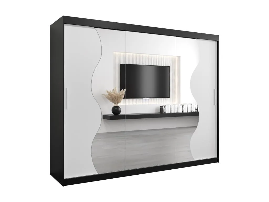 ARMARIO Lluesmahome con 3 puertas correderas, dimensiones 200/250/62 cm, diseño en negro y blanco  XK0839379