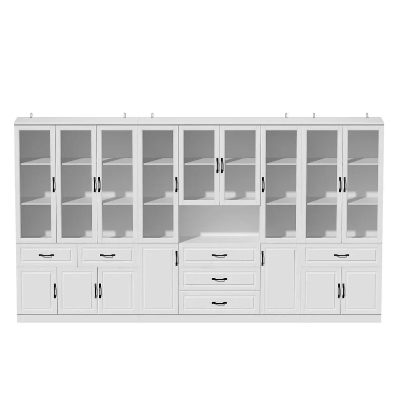 78.7-Inch Modular White Curio Cabinet with Glass Doors for Buffet Display