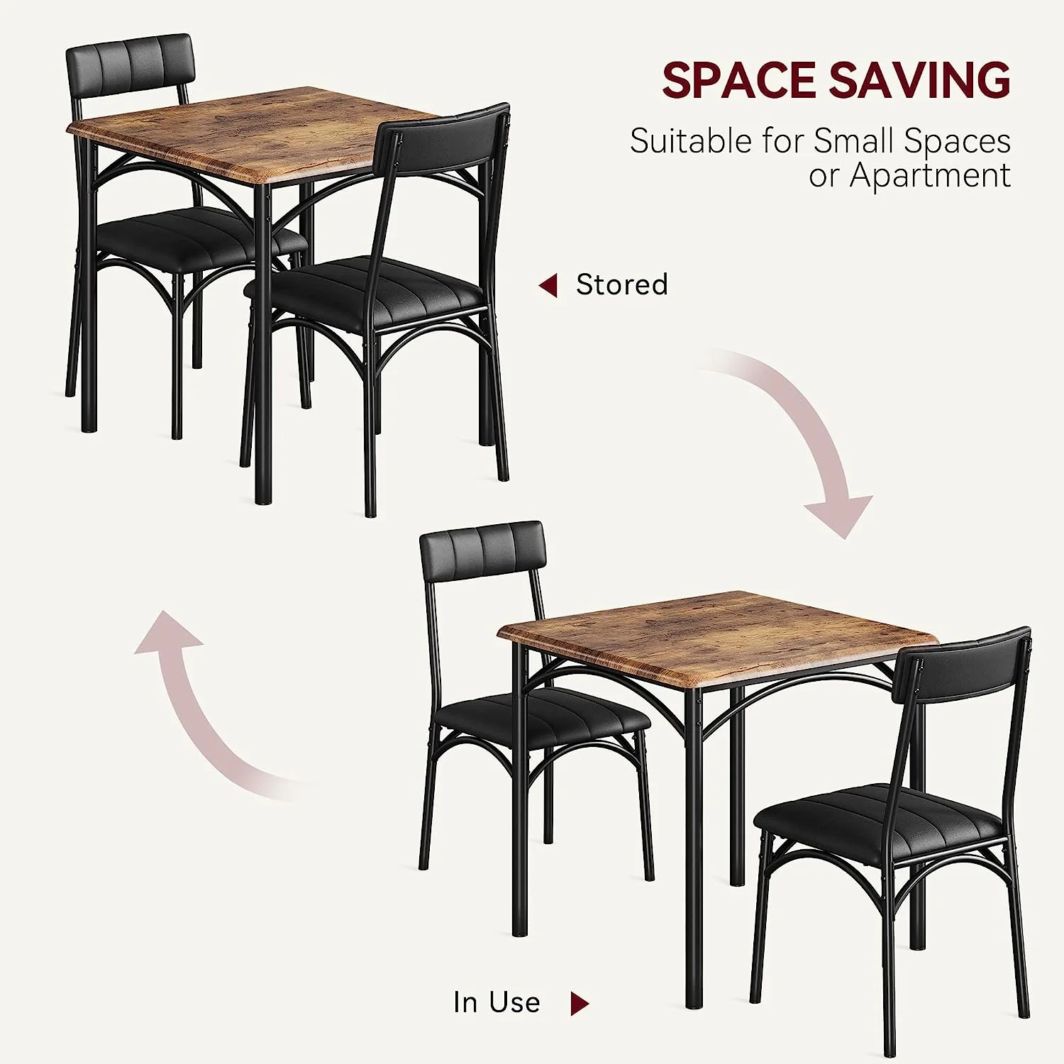 Dining Table Set for 2, Kitchen Table and Chairs for 2 with Upholstered Chairs, 3 Piece Dining Room Table Set, Square Kitchen Table Set for Small Space, Apartment, Studio - Image 15