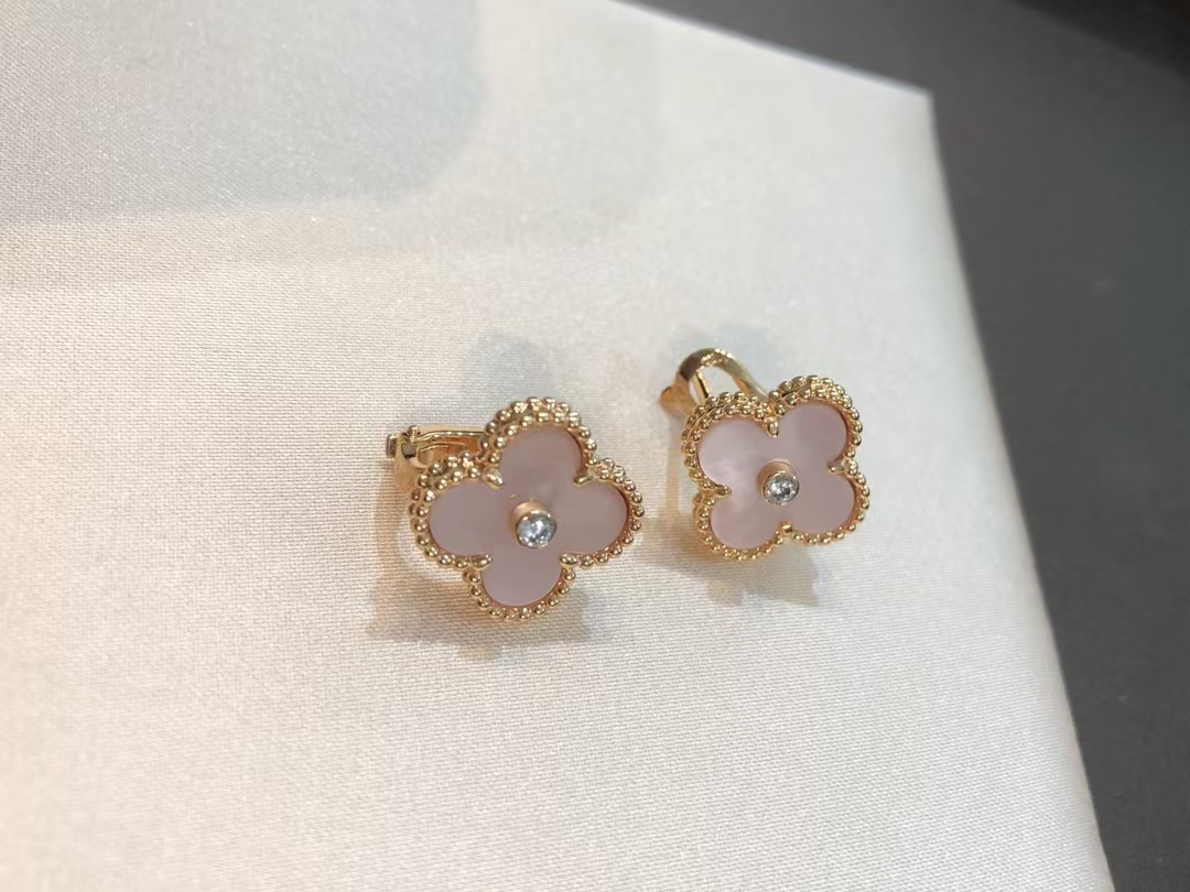 VCA Pink Mother of Pearl Clover Stud Earrings - Original Replica Club