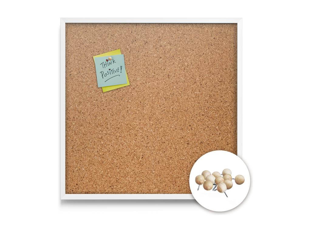 Tablero de corcho cuadrado, tablero de 50x50 cm con marco blanco, organización del espacio, tablero para la oficina, tablero de corcho para el hogar, alfileres gratis, tablero minimalista