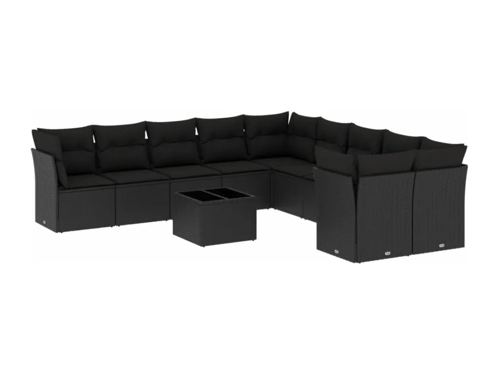 Set de sofás de jardín 11 pzas y cojines ratán sintético negro 50201RGOR