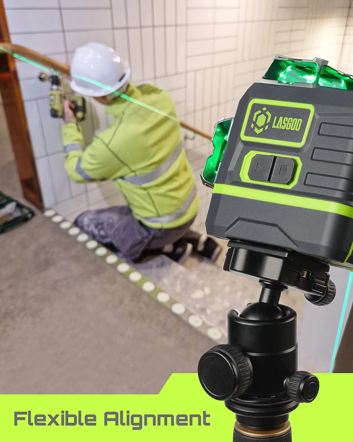 Laser Level 3x360- LASGOO with Remote Control, 2 Rechargeable Batteries, 100FT Range, 360- Magnetic Rotating Stand, IP54, 3Ds