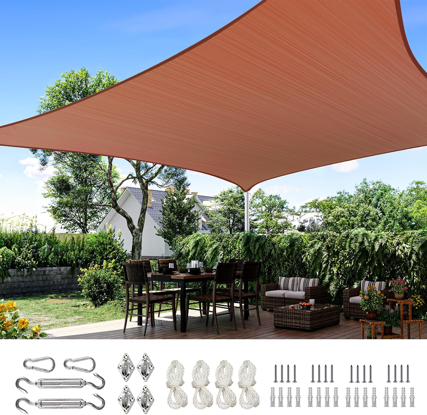 Quictent Sun Shade Sail for Patio, 185GSM Heavy Duty Rectangular Outdoor Sunshades UV Block Outside Canopy Cover for Backyard White and Grey Multi 20x26ft
