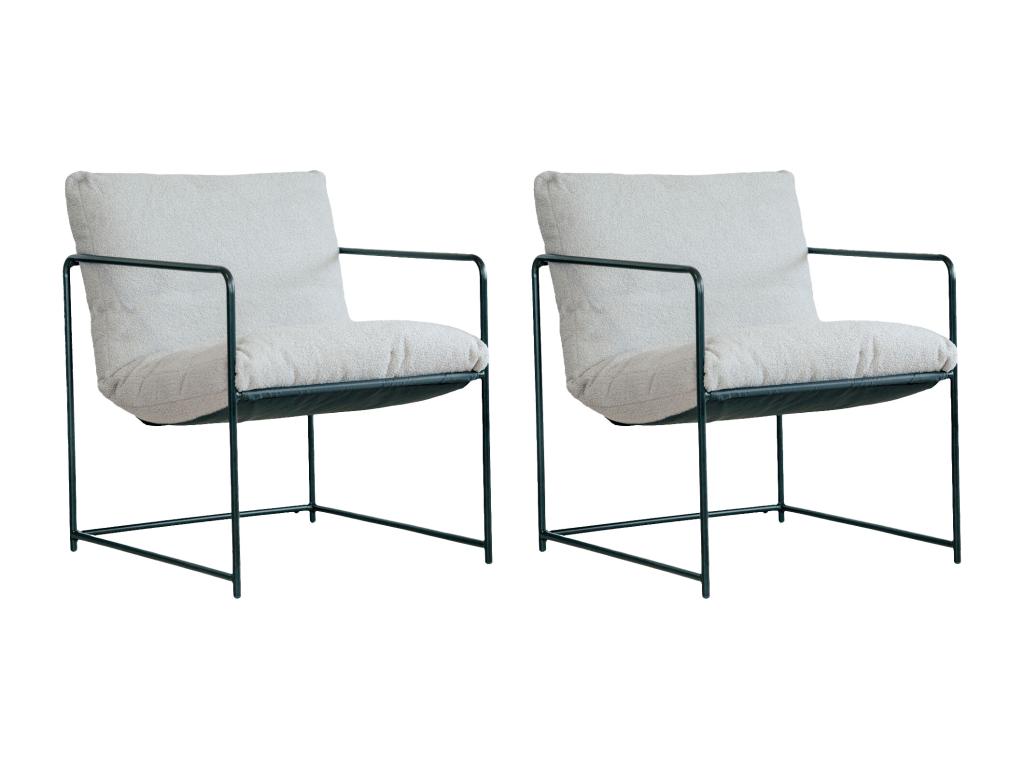 Juego de 2 sillónes Nestleano - Sillón tapizado en tejido bouclé - Silla acolchada - Asiento con reposabrazos de metal - 61x67h75 cm - Gris