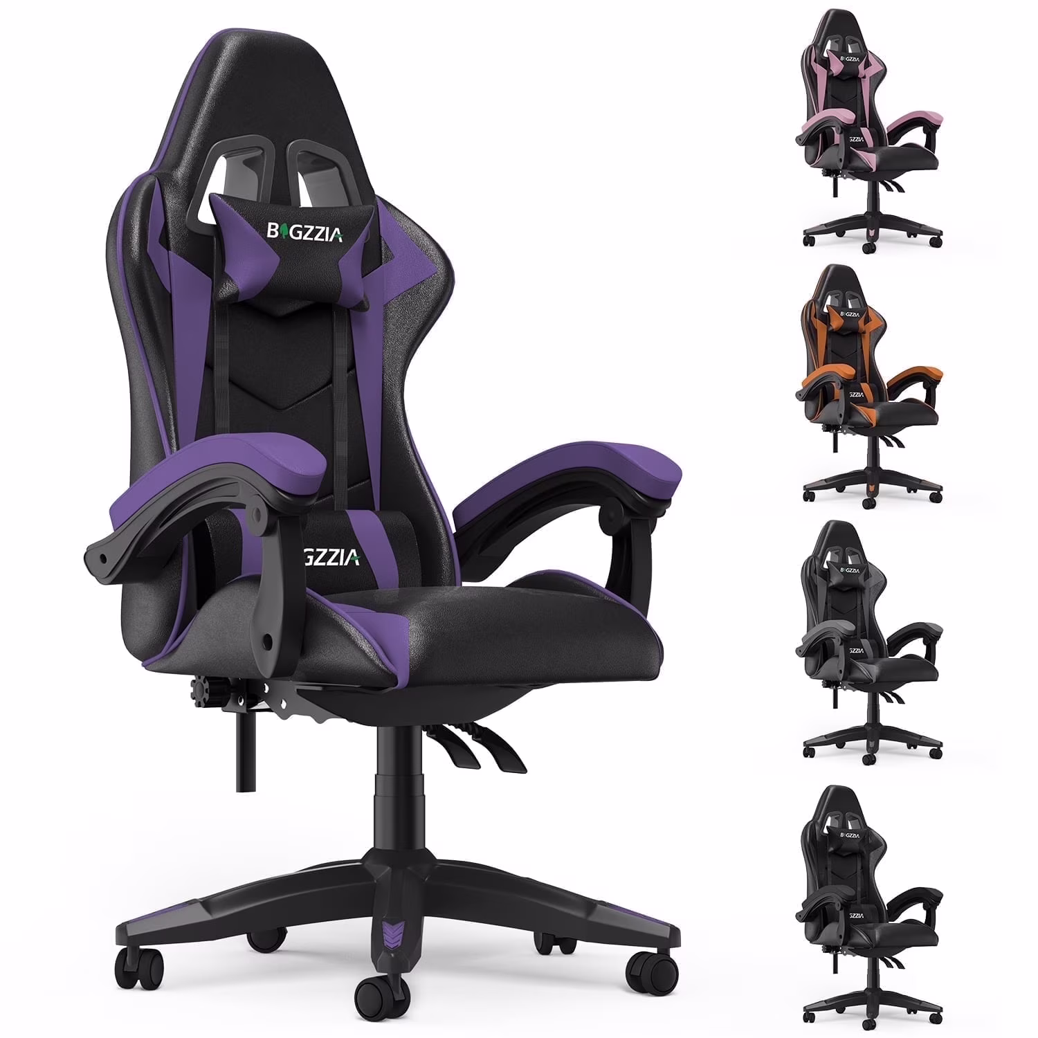 Bigzzia Gaming Chair Office Chair, Ergonomic Game Chair with Height Adjustable Headrest and Lumbar Support for Adults Teens, Black & White - Image 11