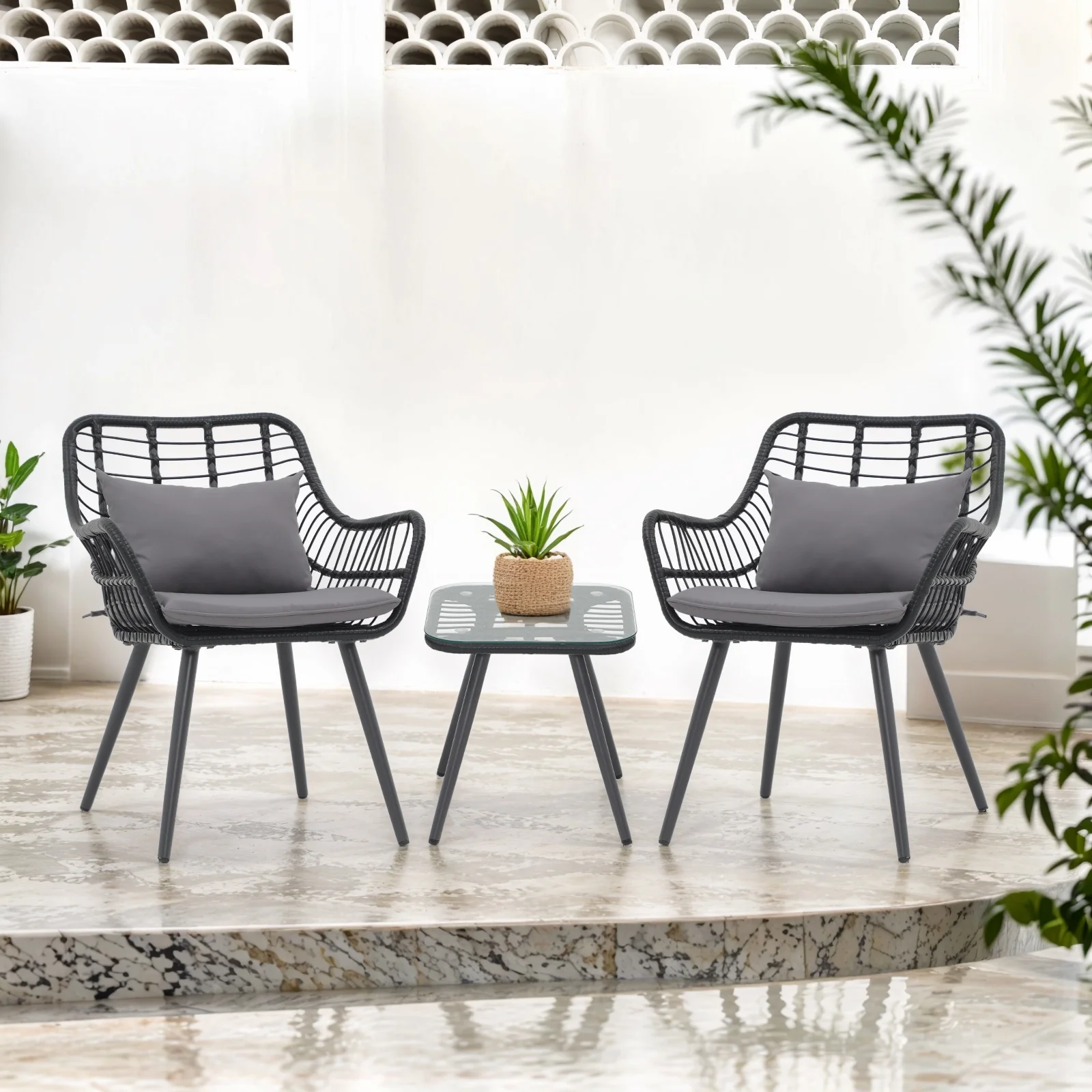 Patio Furniture Set, Betcozy3 Pieces Outdoor Chairs Set with Glass Coffee Table for Garden, Bistro, Porch, Balcony, Backyard - Image 24