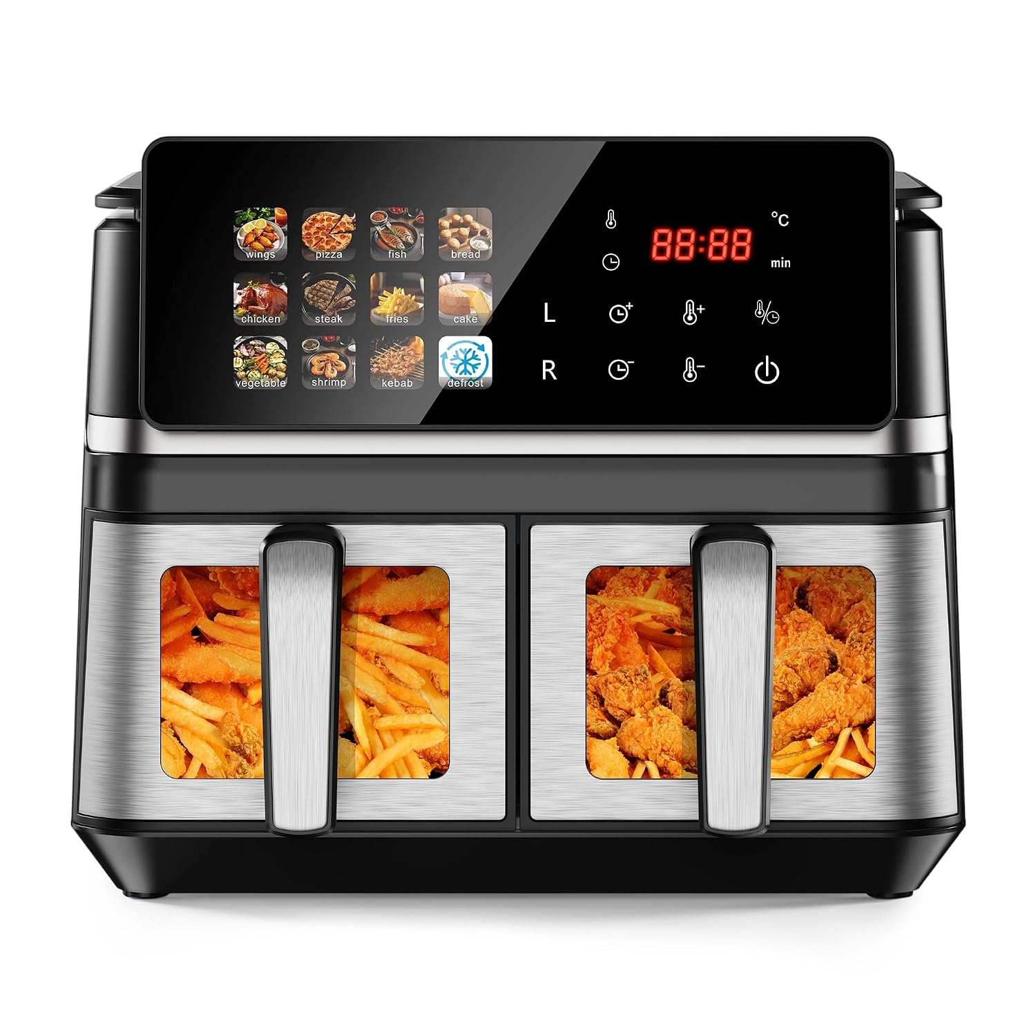 10Qt Dual Basket Air Fryer Oven with Viewing Windows, 2 Independent 5Qt Nonstick Baskets, Digital Double Air Fryers with Sync Finish, Hi-Fry and Auto Shutoff, Dishwasher Safe, Black - image 2