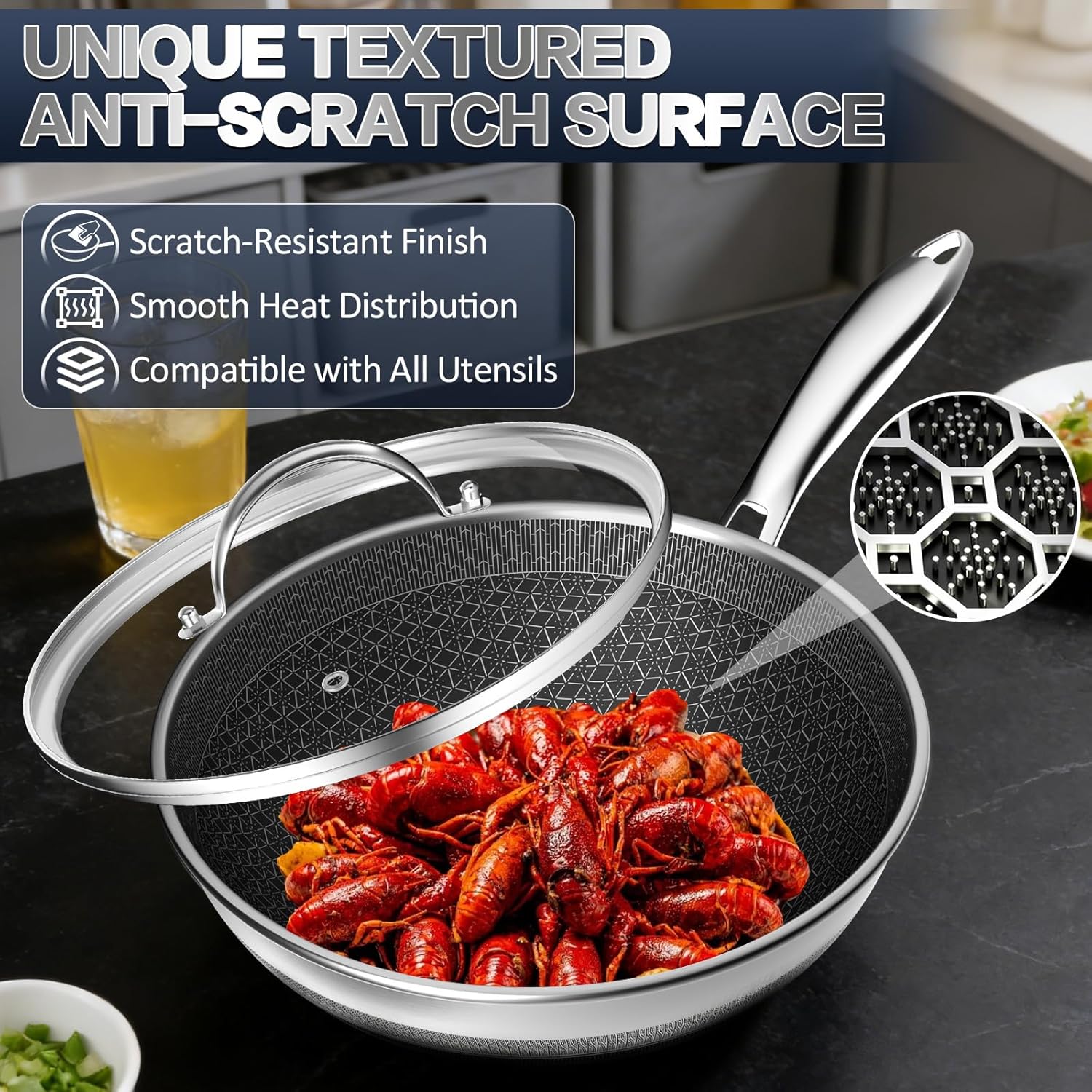 Woks & Stir-fry Pans Nonstick - Hybrid 304 Stainless Steel Wok 10.8