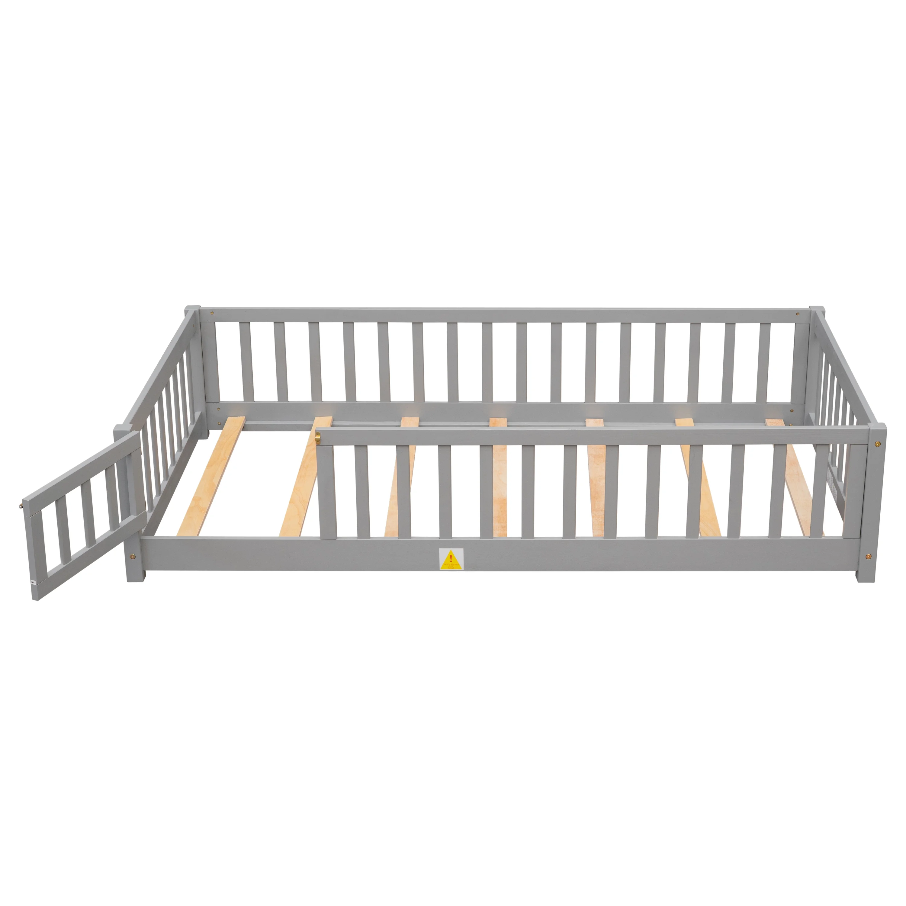 UHOMEPRO Twin Size Floor Bed with Door and Fence, Montessori Floor Bed with Slats and Safety Guardrails, Solid Wood Twin Bed Frame for Bedroom, White - Image 38
