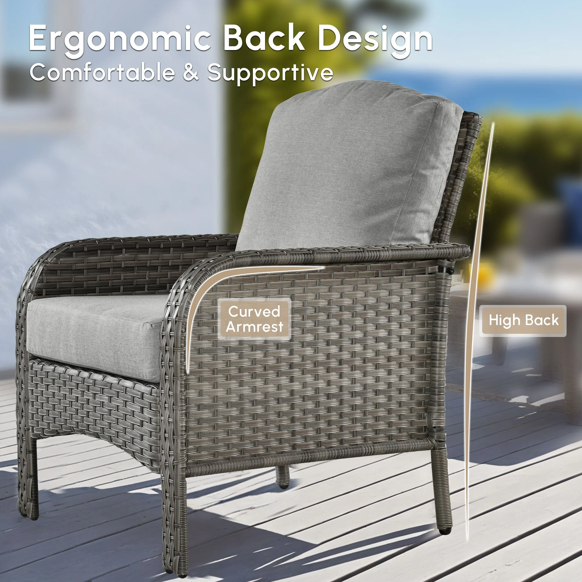 Vcatnet 4 Pieces Outdoor Patio Furniture All-weather Wicker Conversation Set with Coffee Table for Garden,Poolside,Gray - Image 20