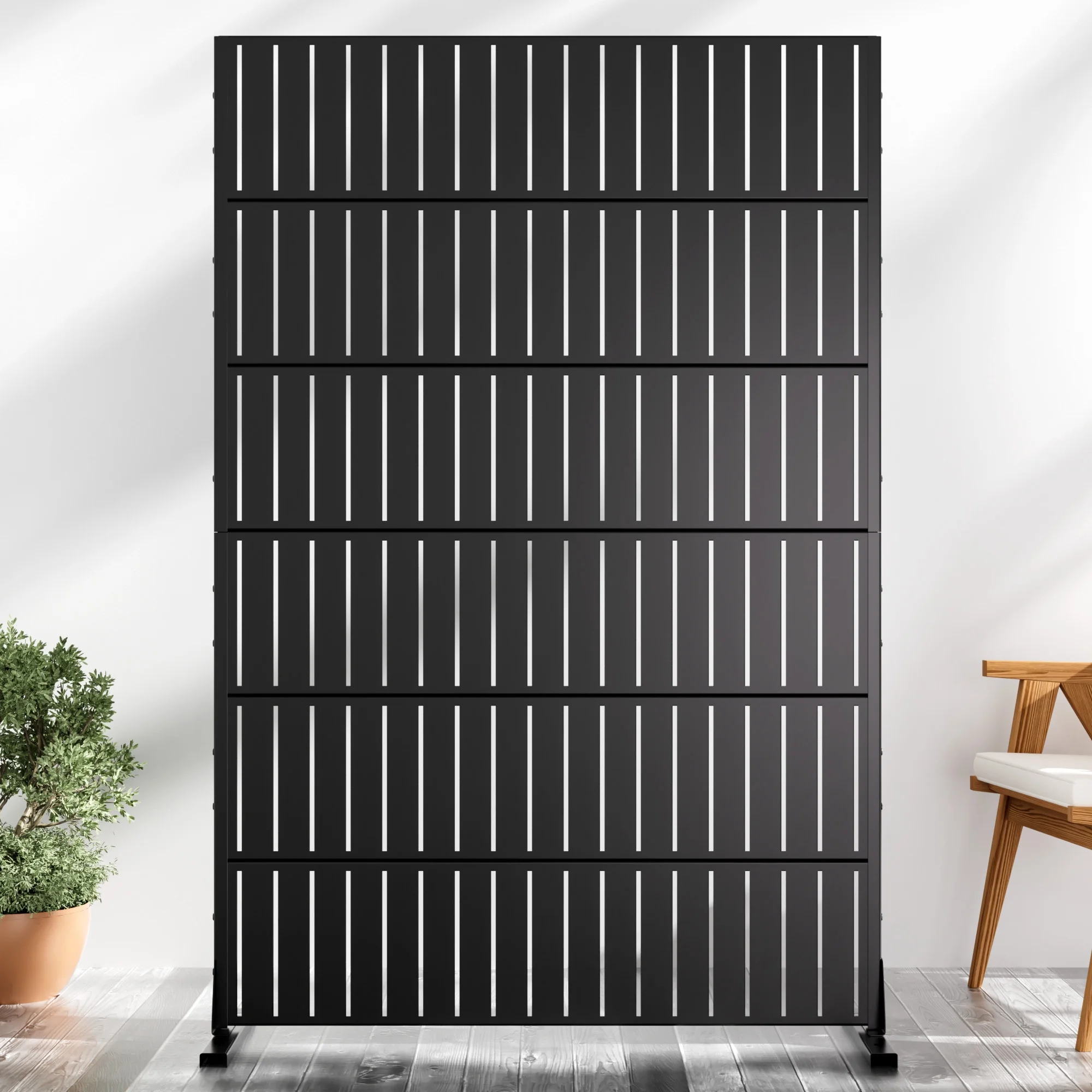 MAYEERTY Outdoor & Indoor Metal Panel Screen, Heavy-Duty Decorative Partition,Stripe,Black - Image 2