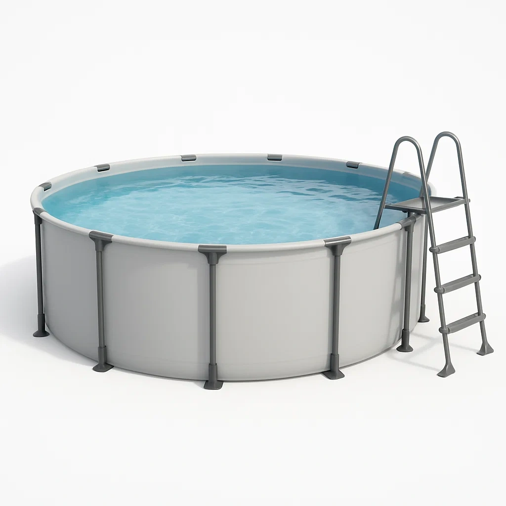 Piscina tubular redonda 358x98 cm, color blanco/gris, con filtro y escalera jclwRqj267jp