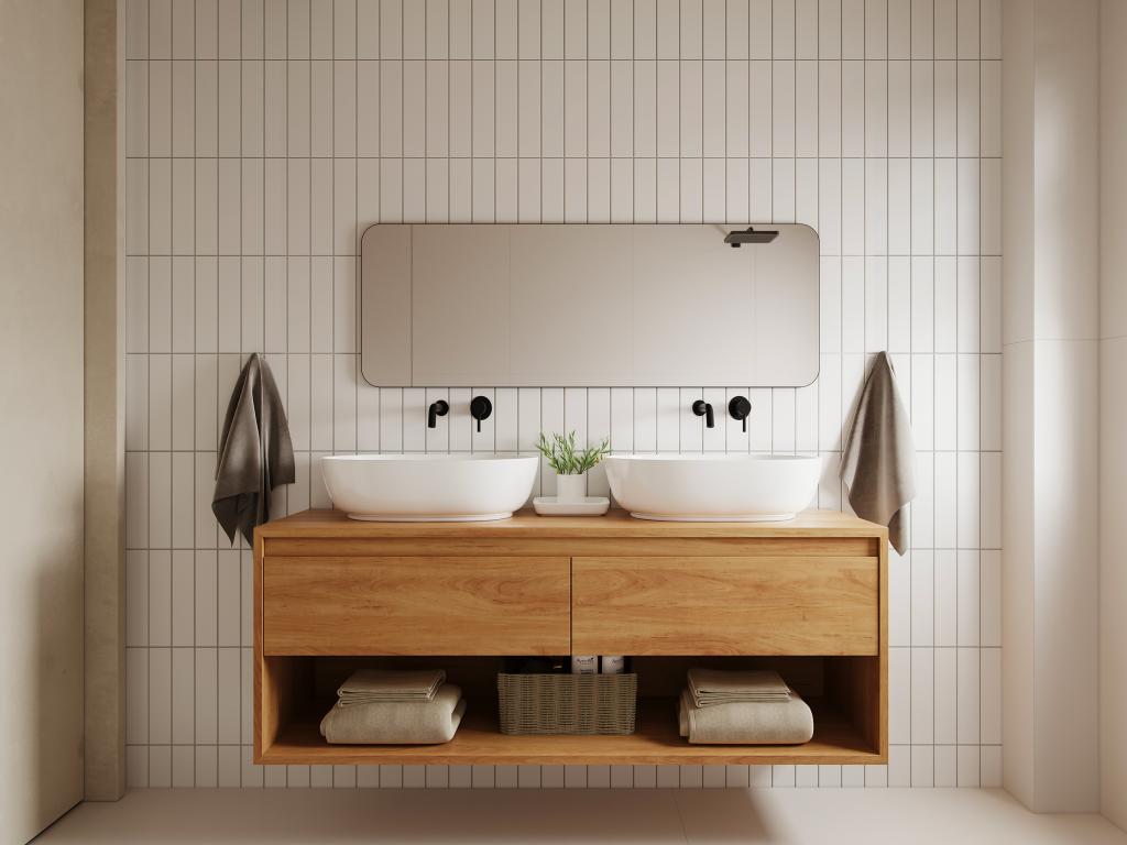 Espejo de baño rectangular con marco negro - 140x50 cm - DEMETRIA