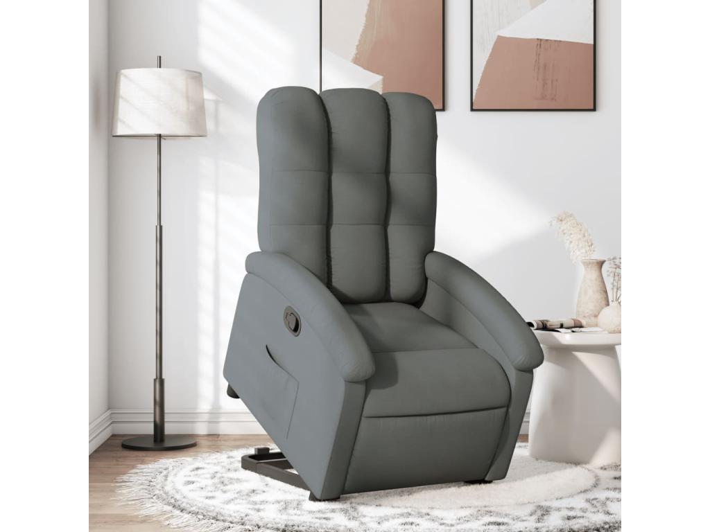 Sillón reclinable elevable de tela gris oscuro