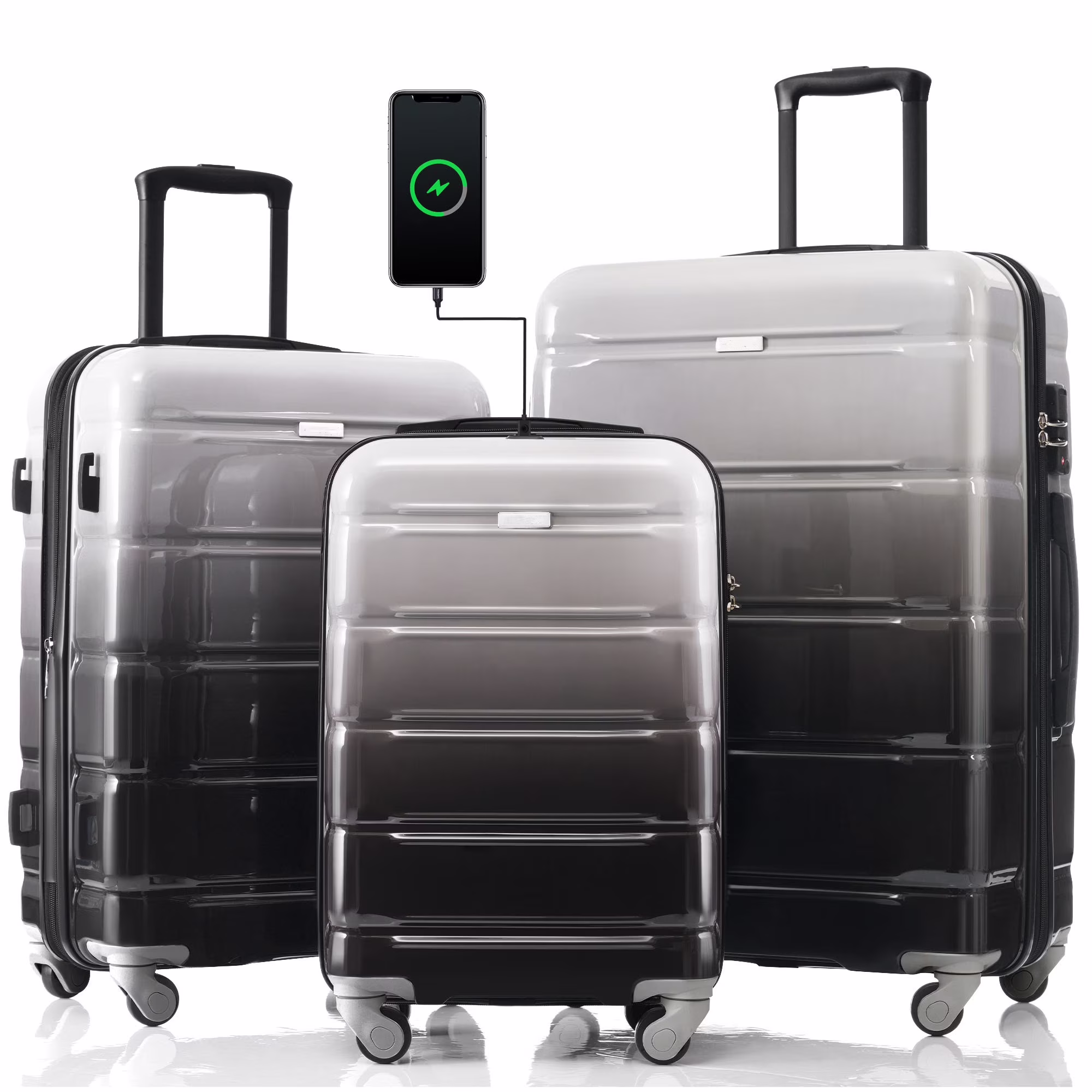 PAPROOS 3-Piece Luggage Set (20''/24''/28''), Hardshell Lightweight Suitcase with USB Port and Side Hooks, Travel Luggage with TSA-Lock, Hardside Rolling Luggage for School, Travel, Pink - Image 3