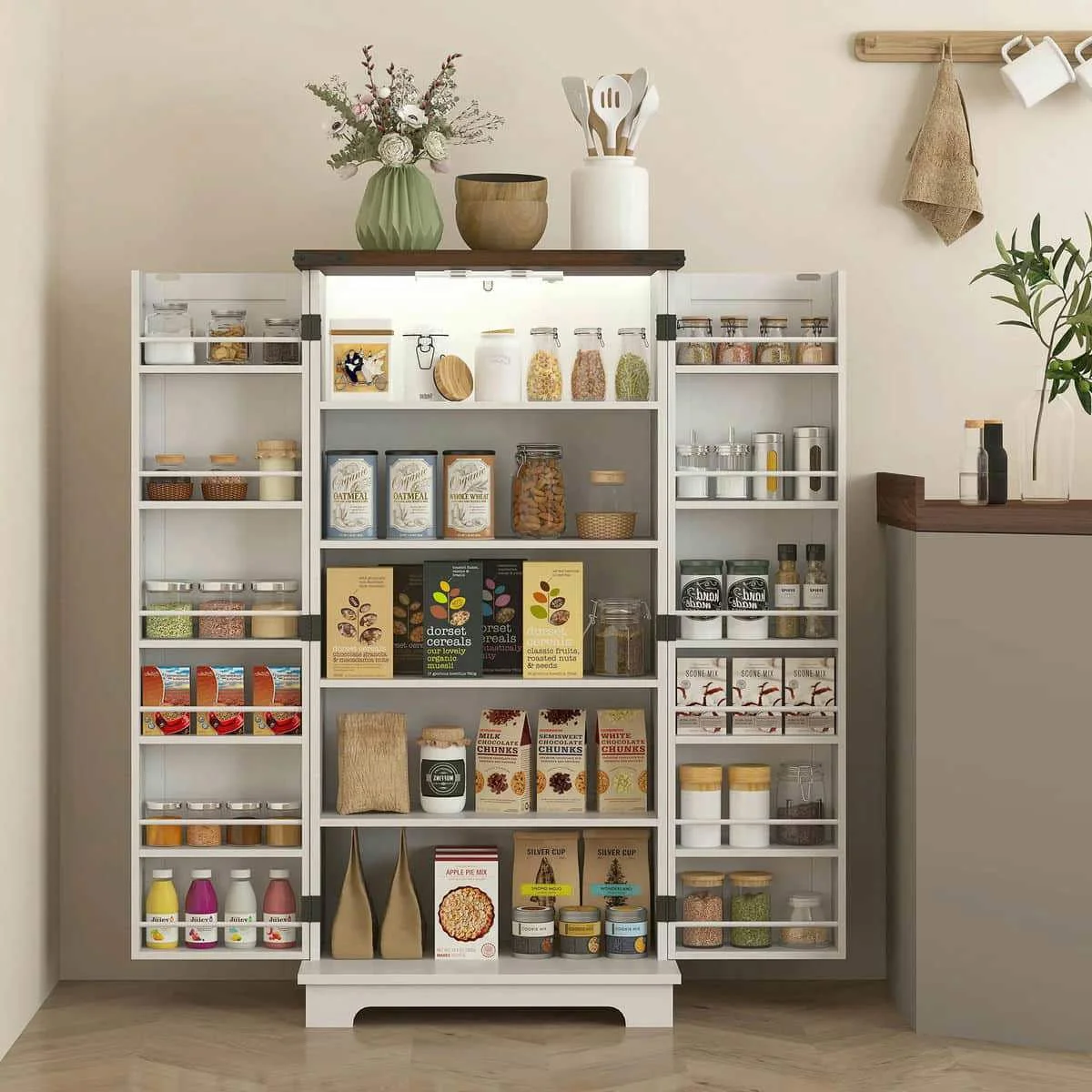 Spaco 17-Tier Kitchen Small Pantry Cabinet with 2 Doors and 6 Adjustable Shelves, Cabinet Pantry, Freestanding 5-Tier Shelving Pantries for Kitchen Storage, Gray - Image 24