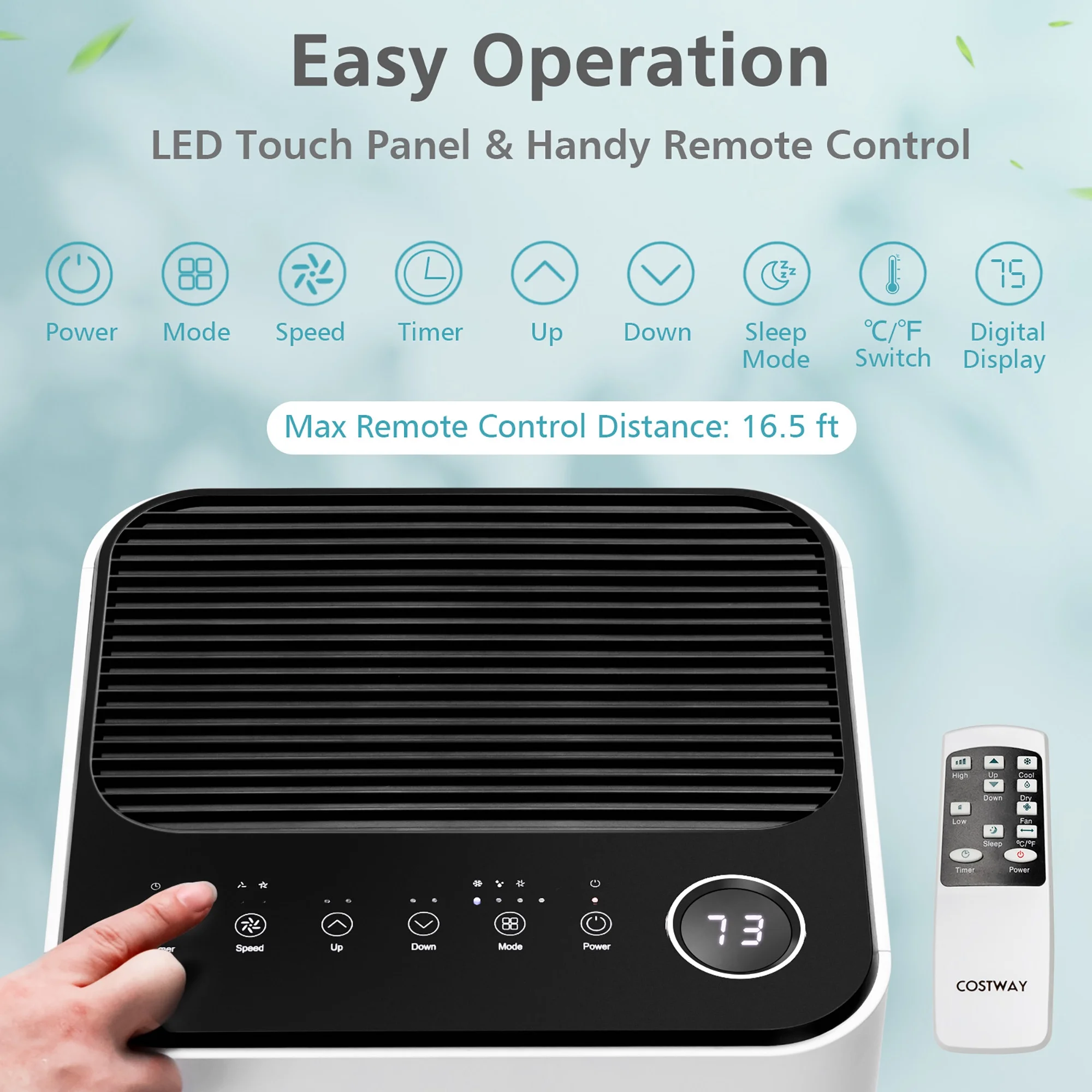 Costway 10000 BTU Portable Air Conditioner 3-in-1 Air Cooler with Fan Dehum Sleep Mode - Image 4
