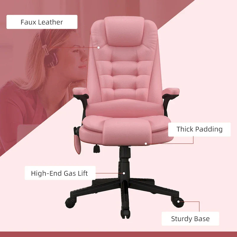HOMCOM High Back Massage Office Chair with 6 Vibration Points and Heated Recline - PU Leather Computer Chair