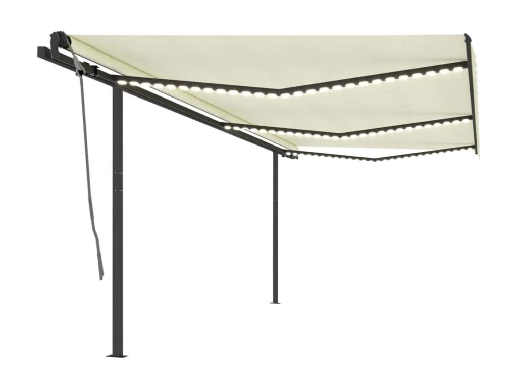 Toldo retráctil manual con luz LED crema 6x3,5 m