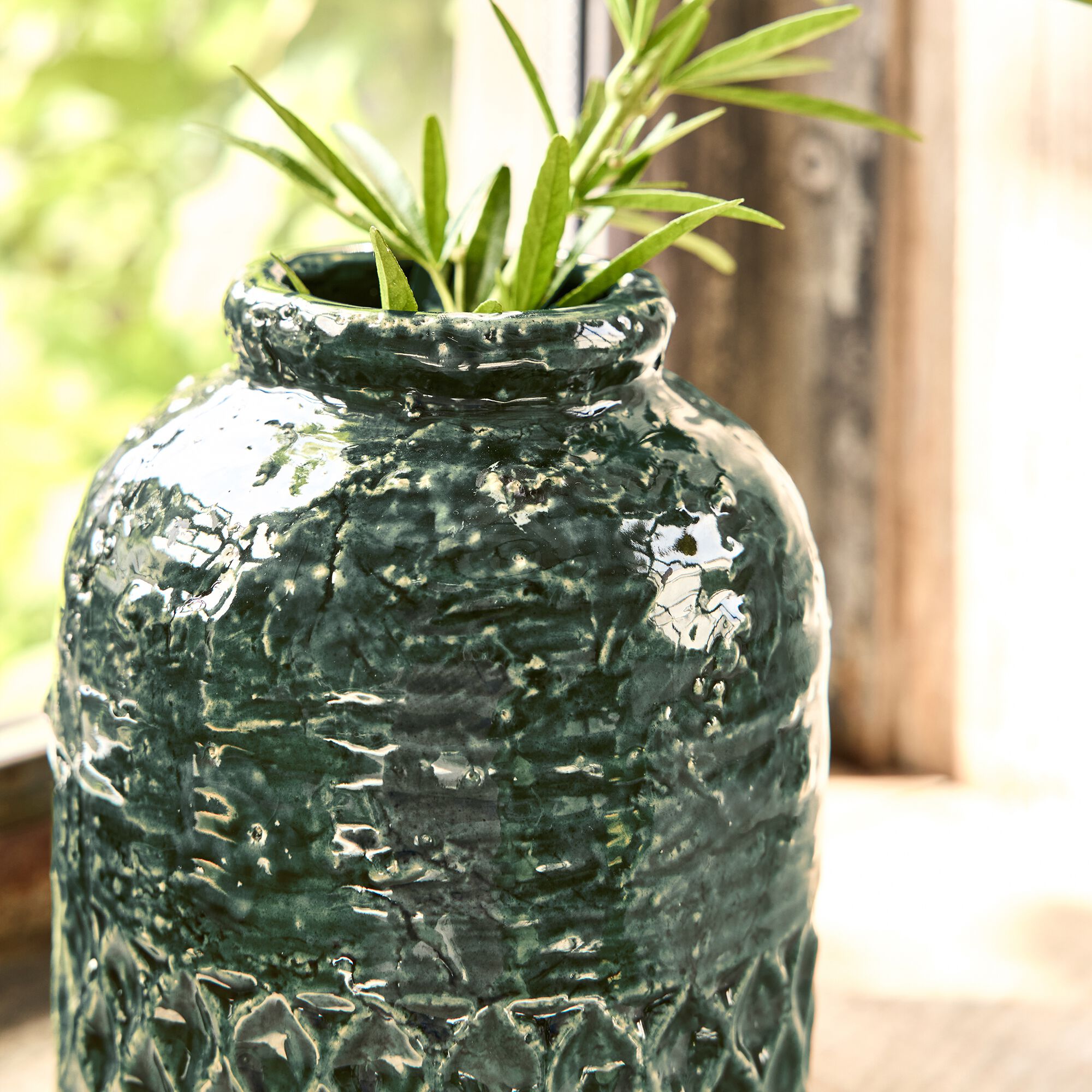 MALANS - Vase texturé en grès D13,5xH16cm - vert