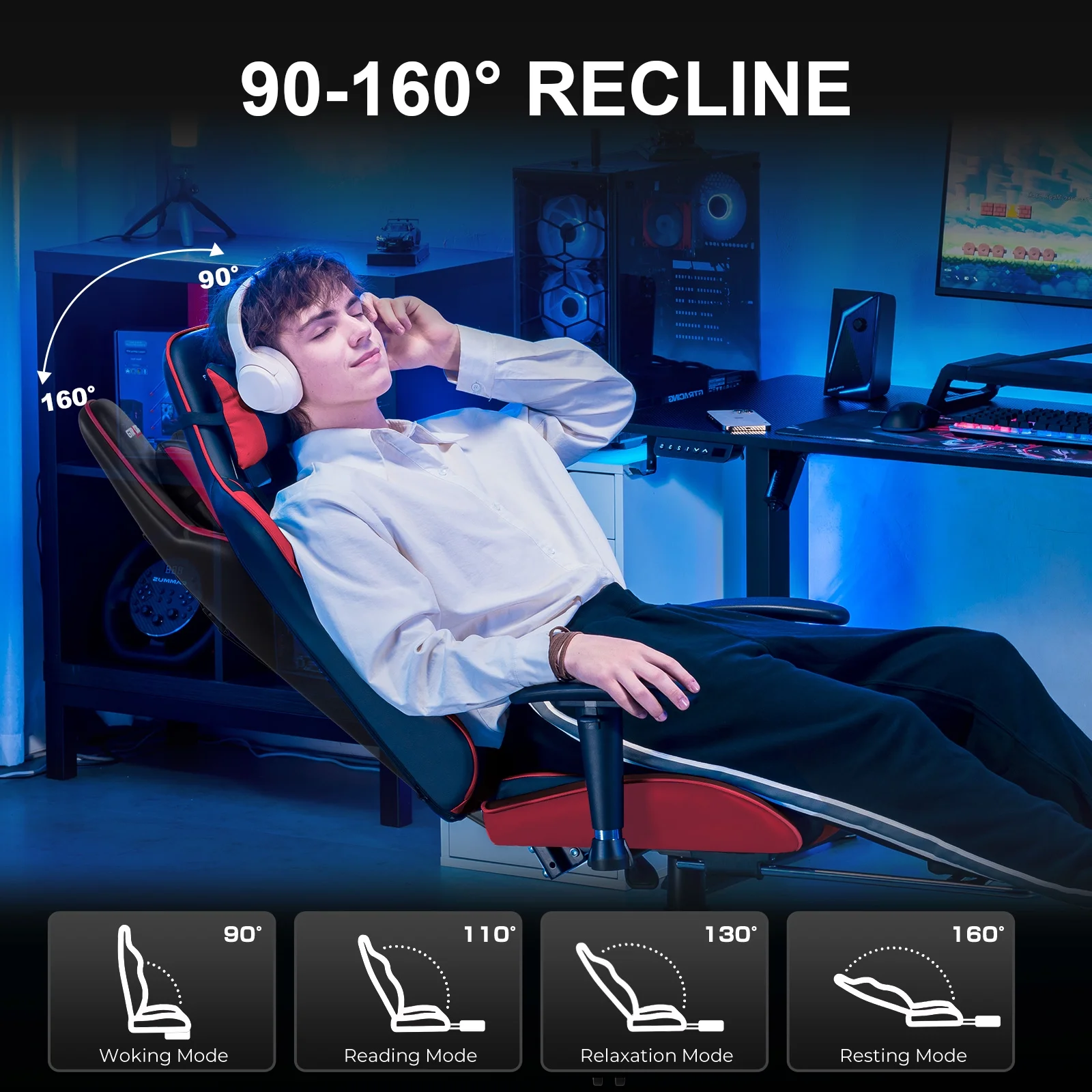 GTRACING Gaming Chair, Ergonomic Office Desk Chair with Lumbar Support, PU Leather, Footrest & Adjustable Headrest, Red - Image 12