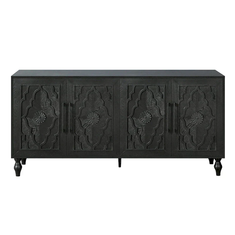 Large Floral Carved Storage Cabinet - Sideboard Buffet